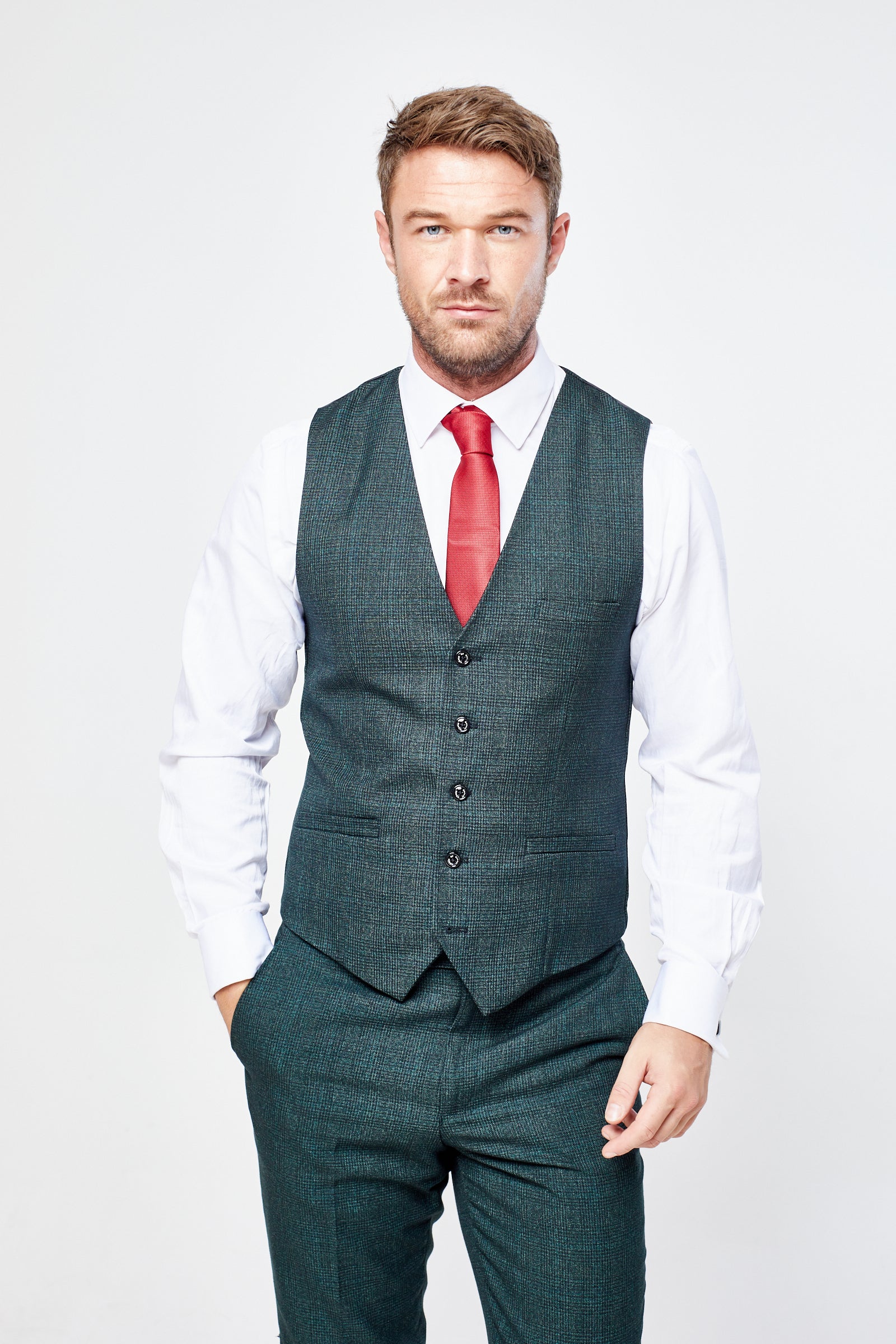 Caridi Olive Check Three Piece Suit