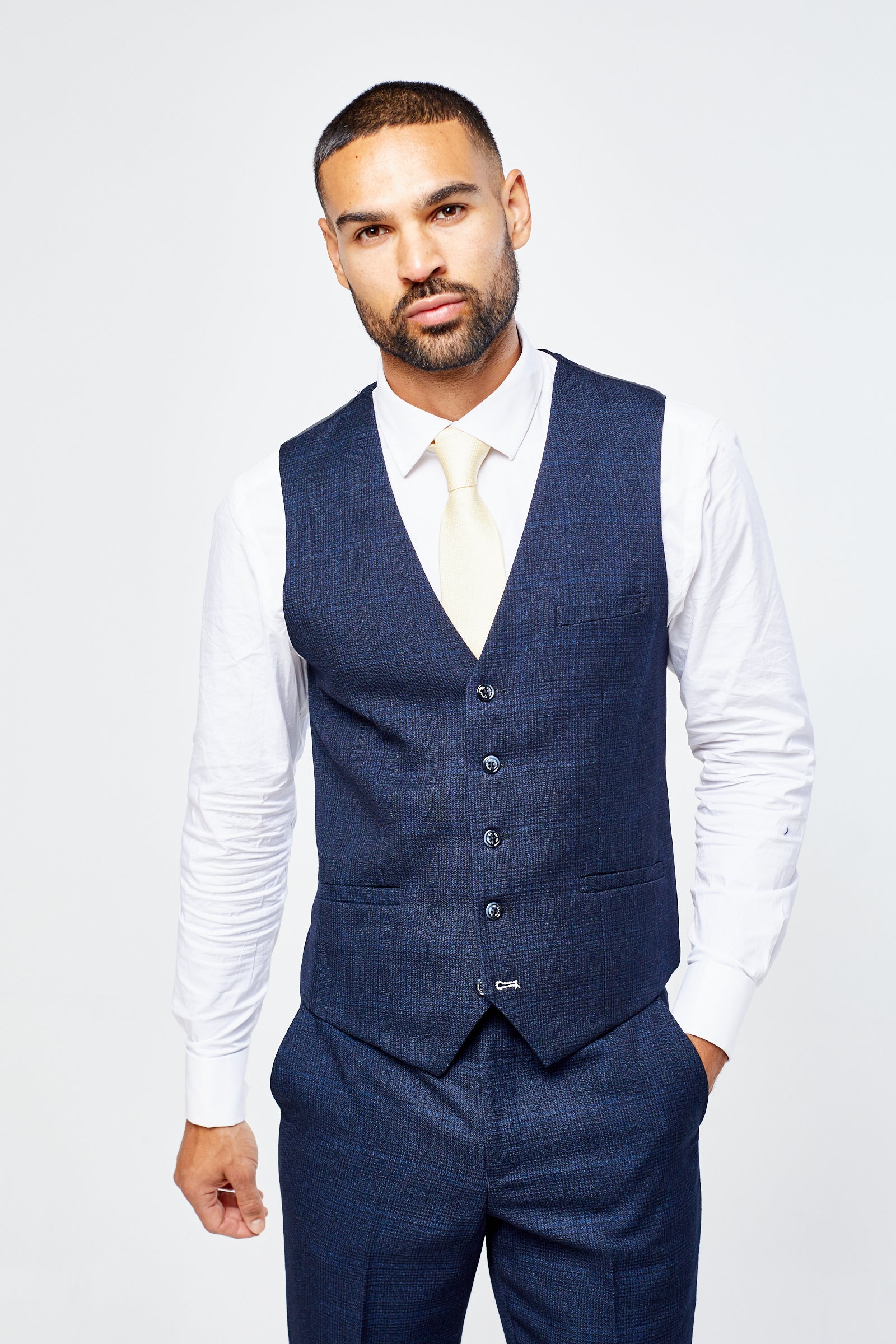 Caridi Navy Check Three Piece Suit