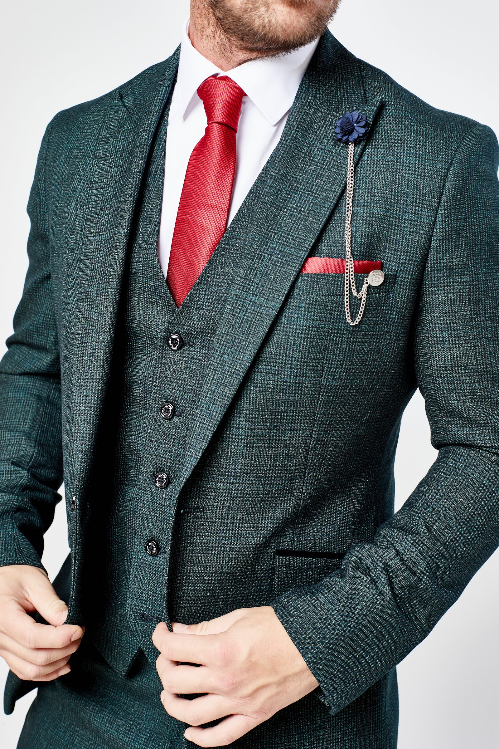 Caridi Olive Check Three Piece Suit