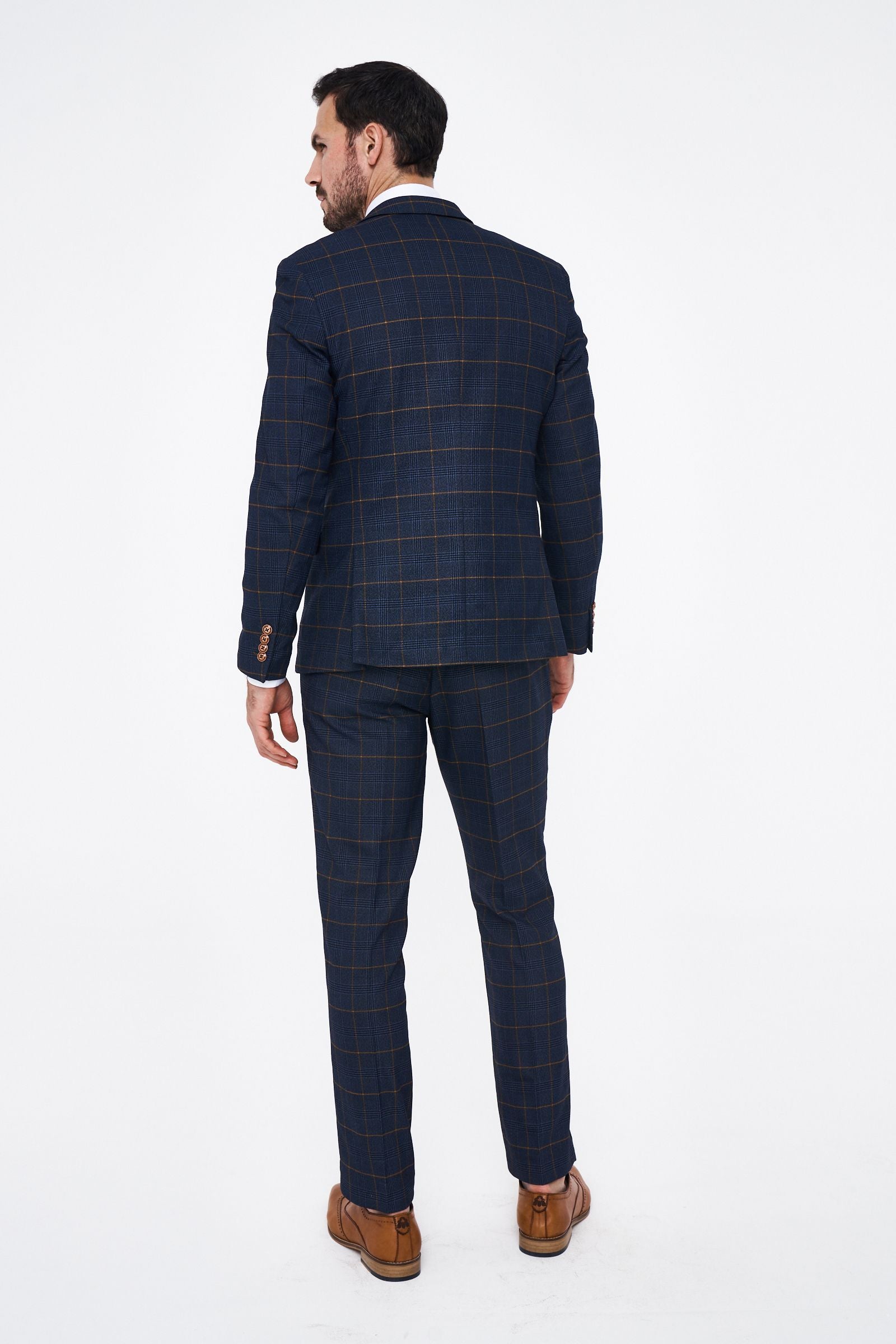 Jenson - Sky Blue Check Suit With Double Breasted Waistcoat