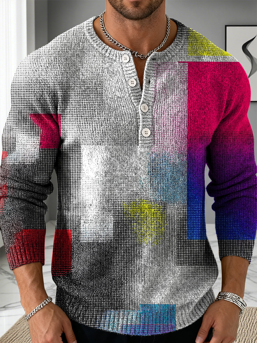 Retro Art Print Buttoned Cardigan Sweater