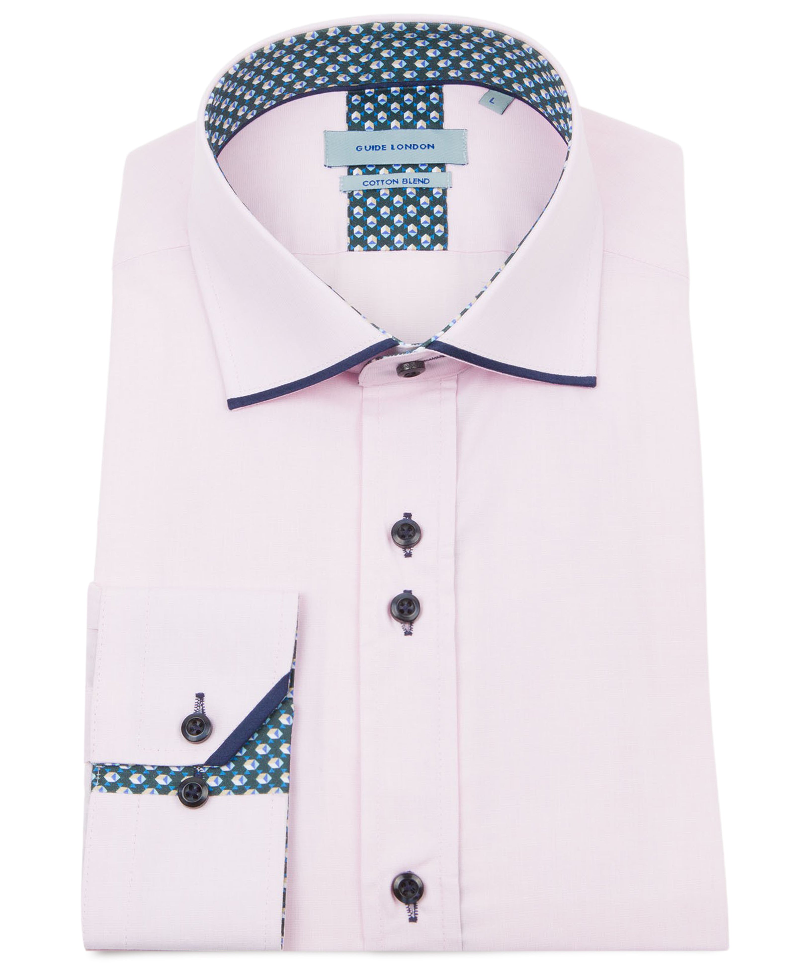 Pink Long Sleeve Panelled Collar End on End Shirt
