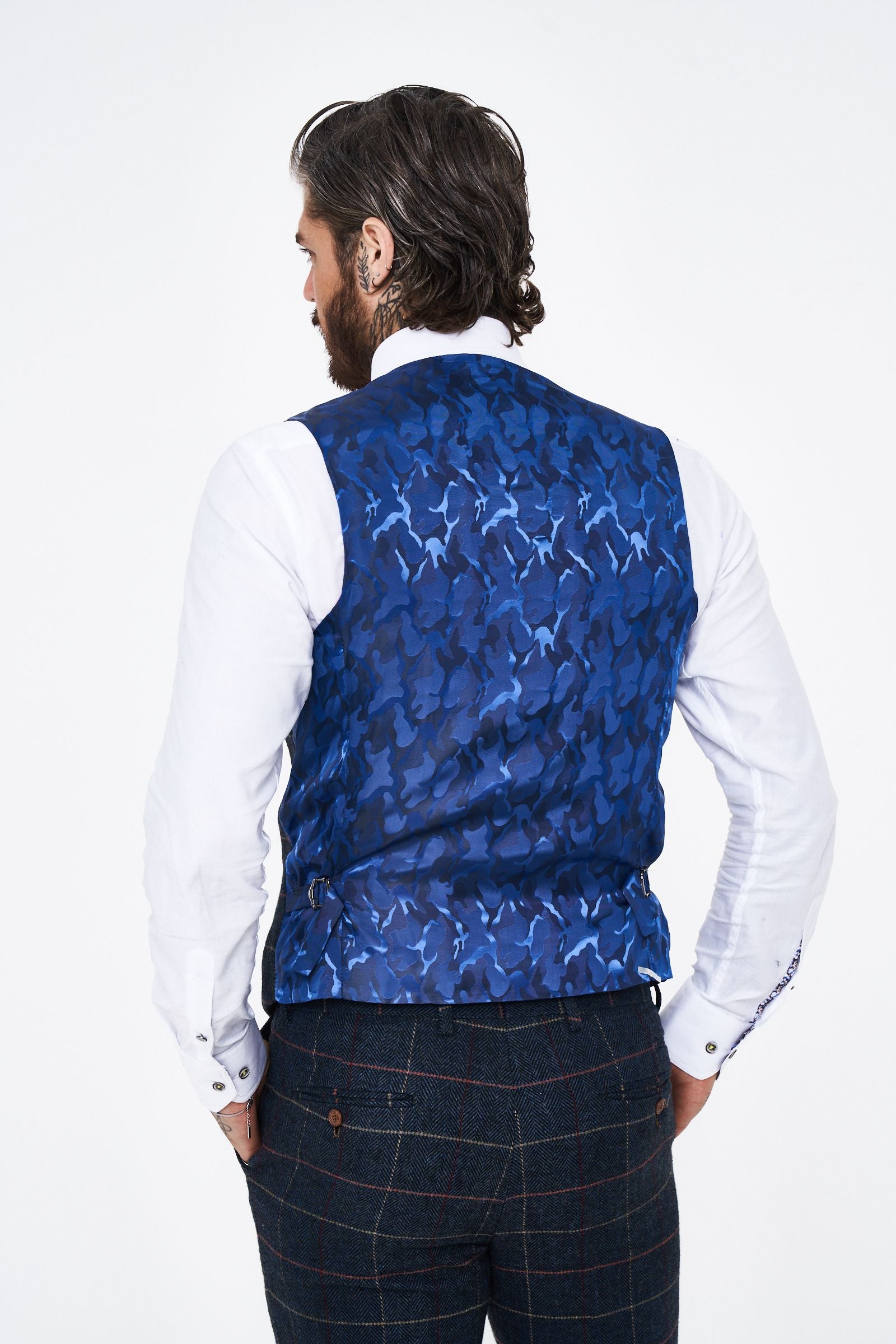 Marc Darcy Eton navy tweed waistcoat