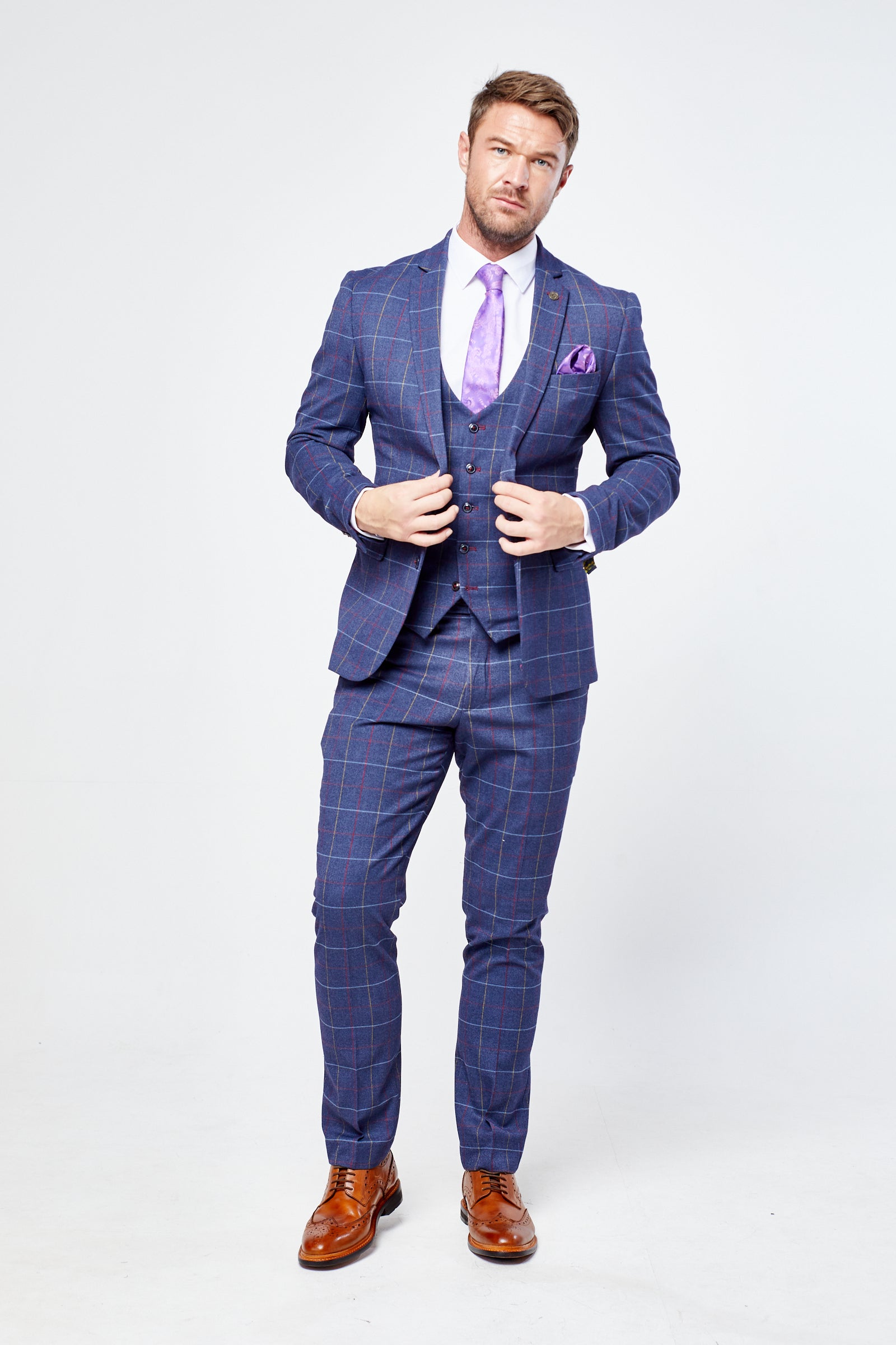 Drake - Navy Check Three Piece Suit