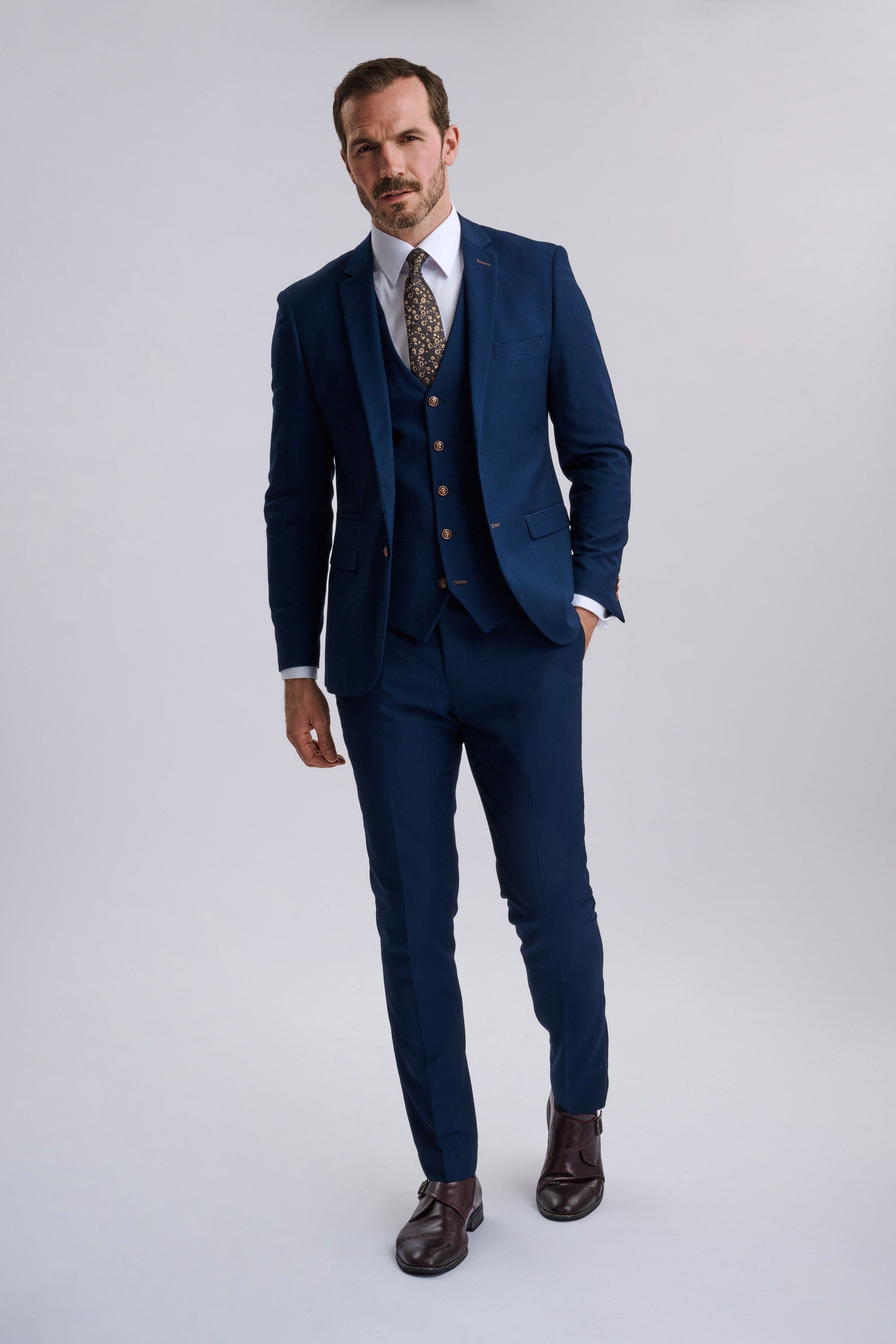 Mayfair Blue Textured Three Piece Suit