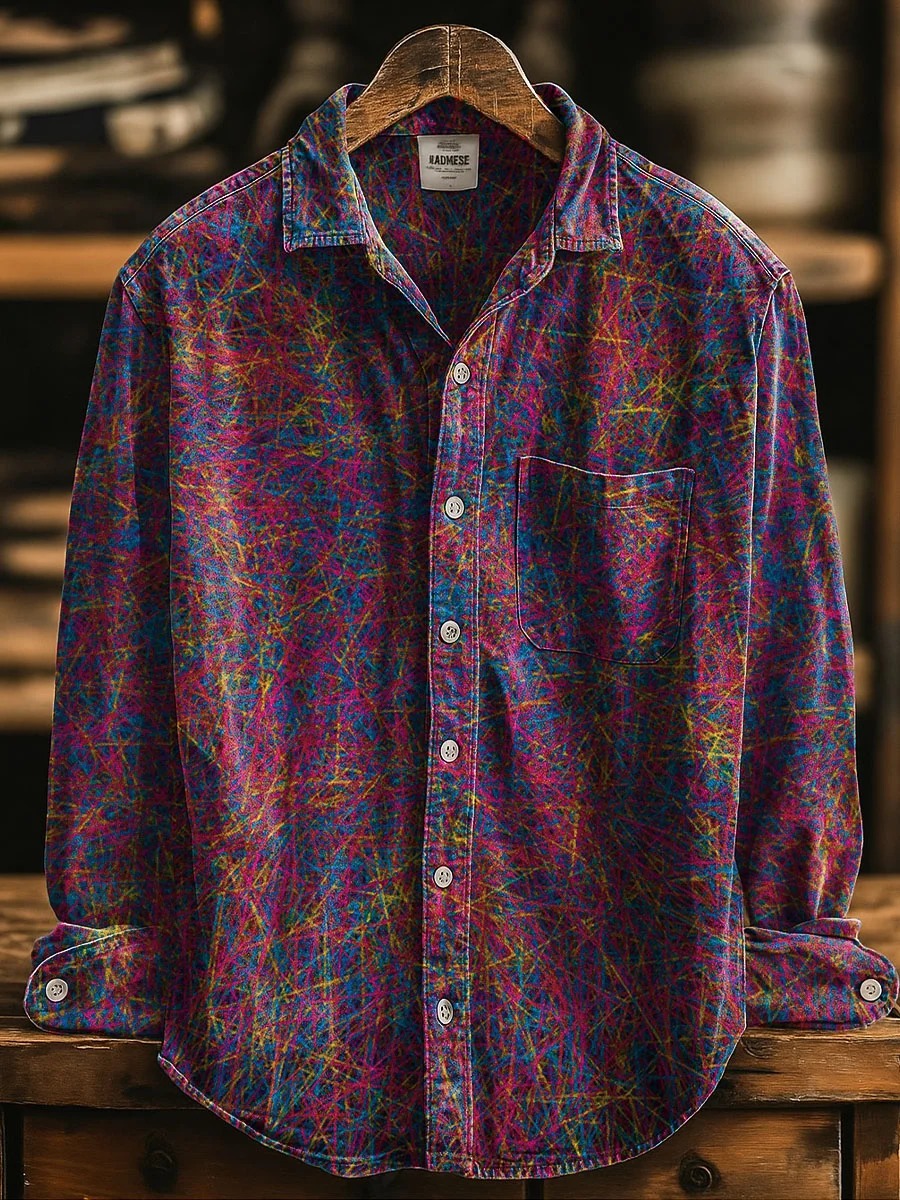 Colorful Random Line Decorative Pattern Casual Round Collar Long Sleeve Sweater