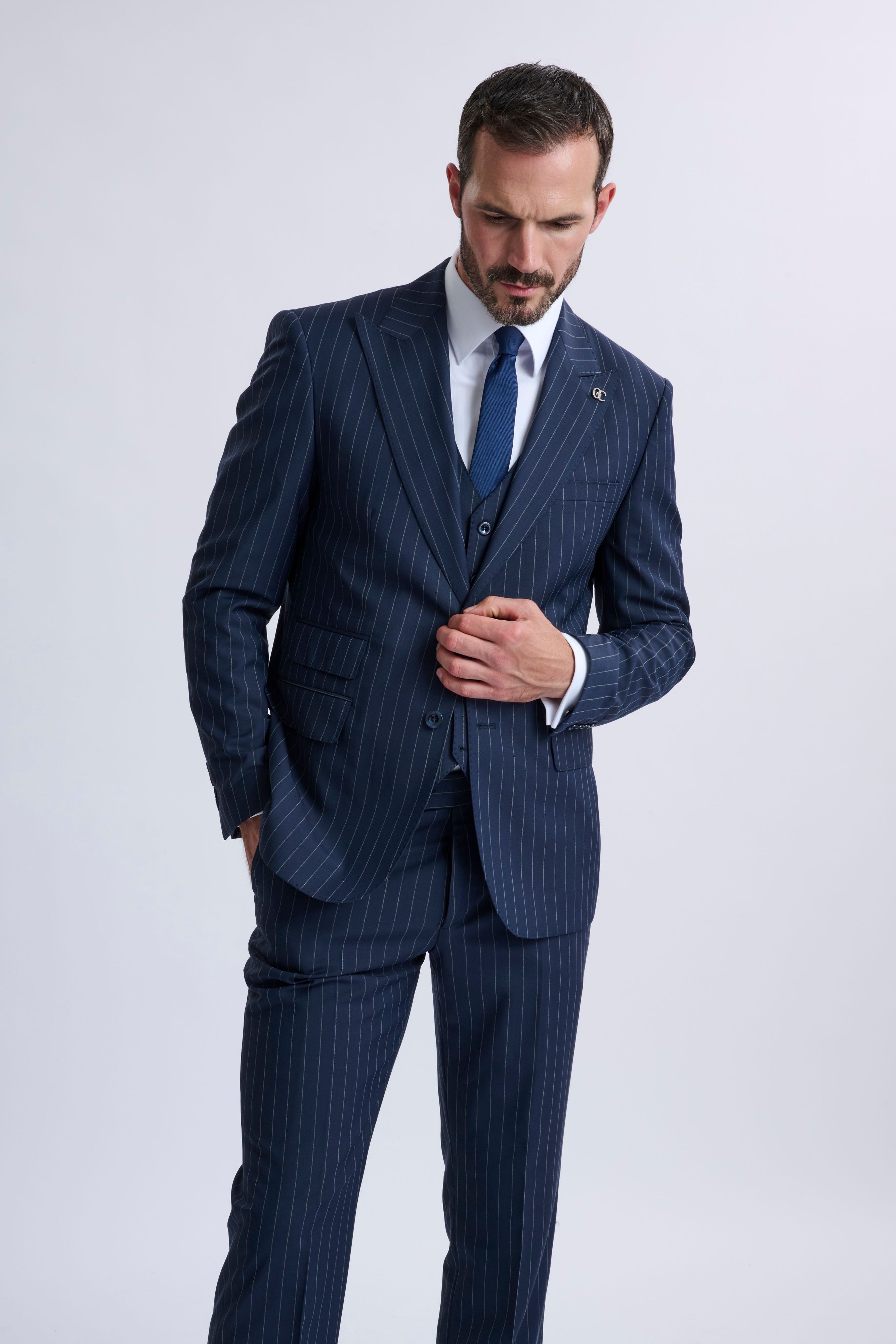Amedeo 3-Piece Navy Pinstripe Suit