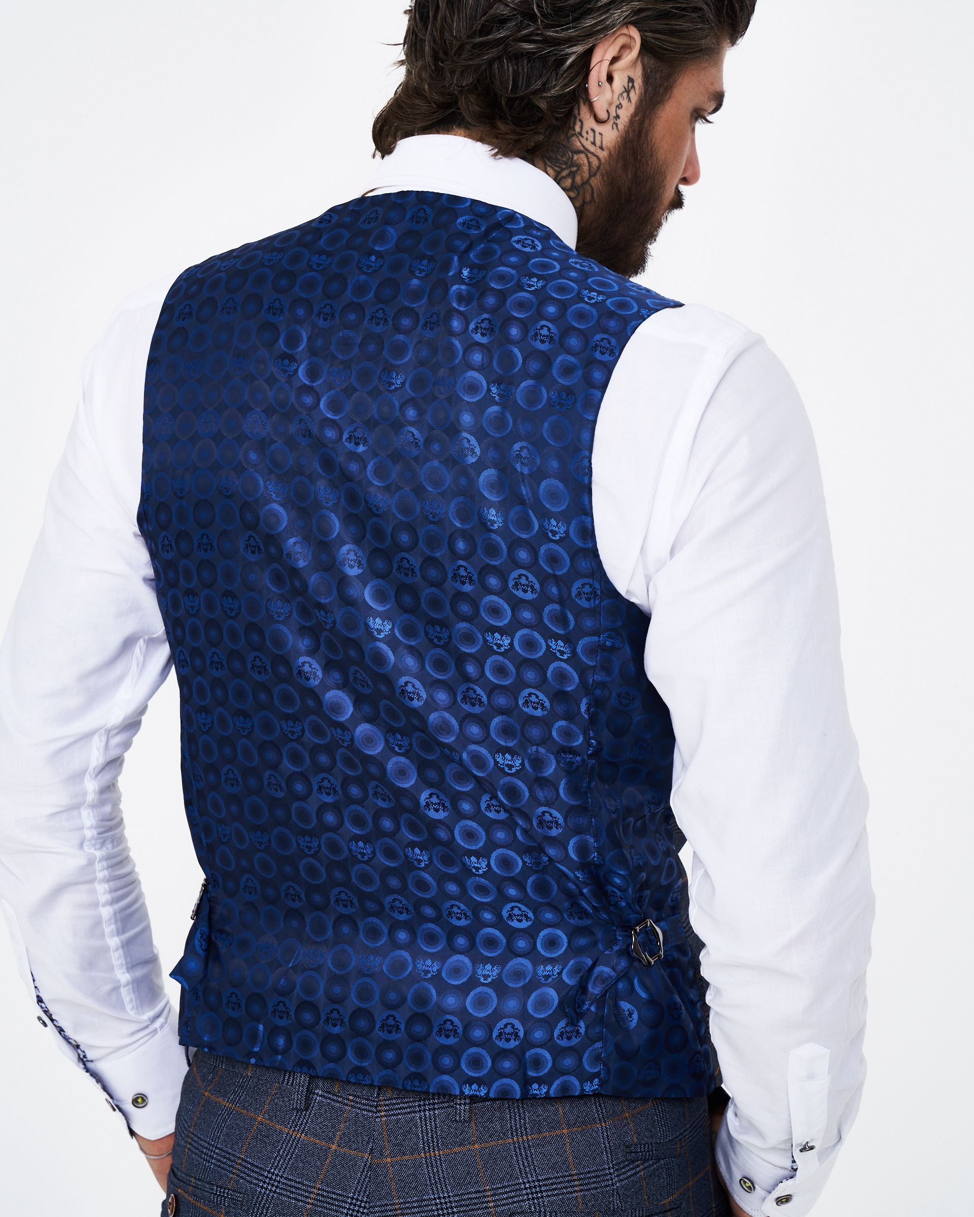 Jenson - Marine Check Suit With Double Breasted Waistcoat