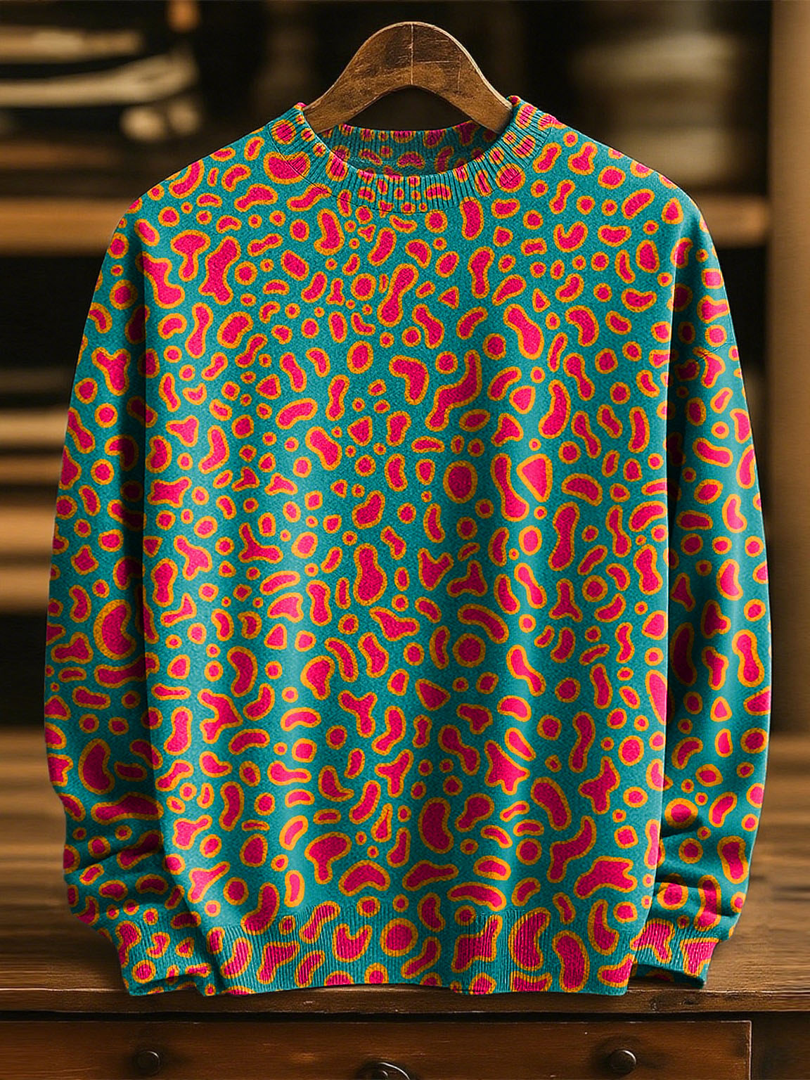 Visual Colorful Speckled Decorative Pattern Casual Round Collar Long Sleeve Sweater