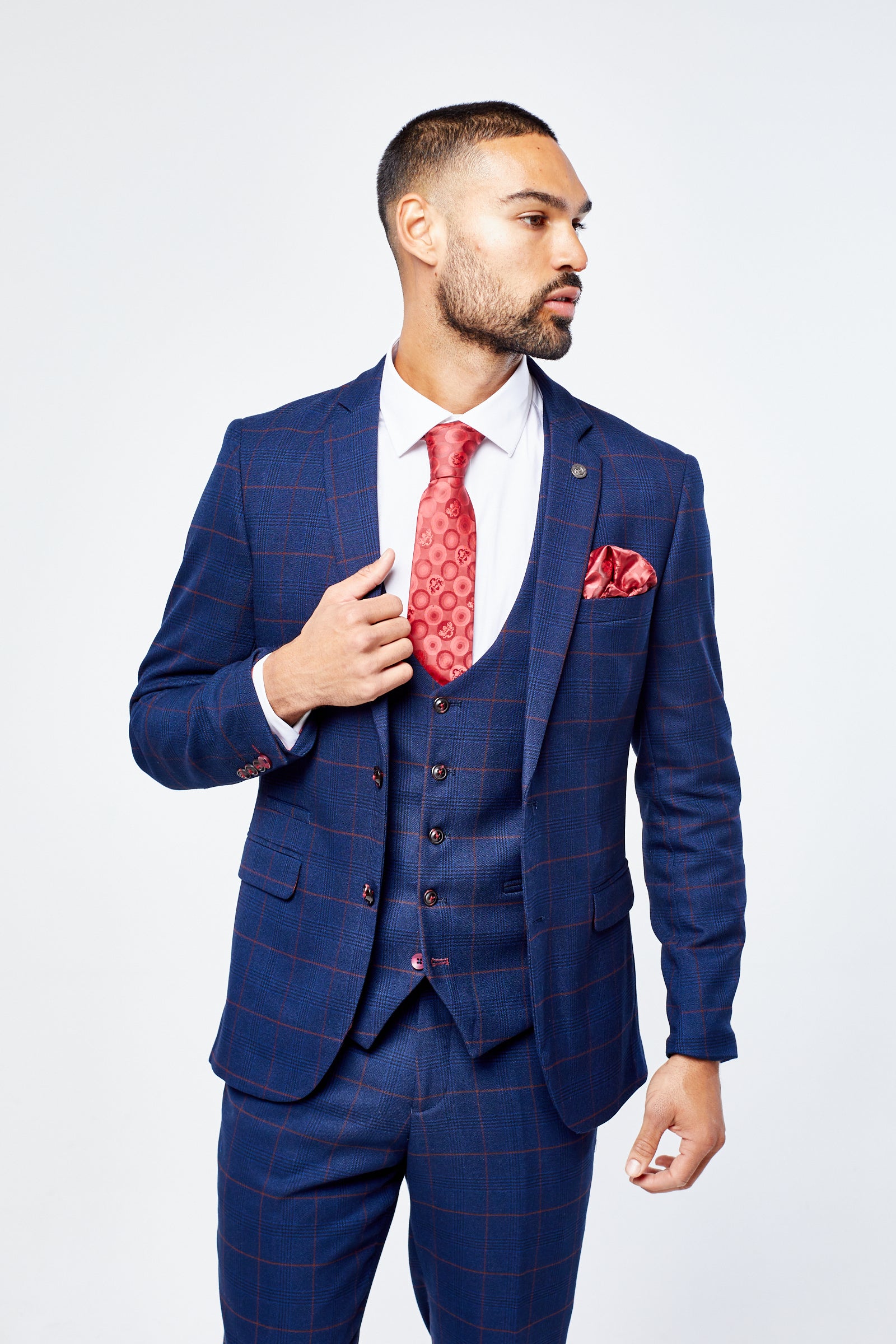 Edison Navy Wine Check Three Piece Suit
