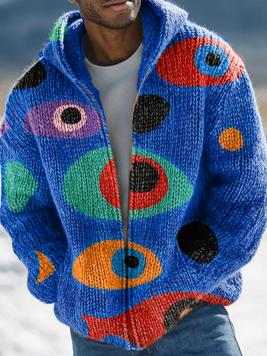 Casual Abstract Art Print Zip-up Sweater Cardigan