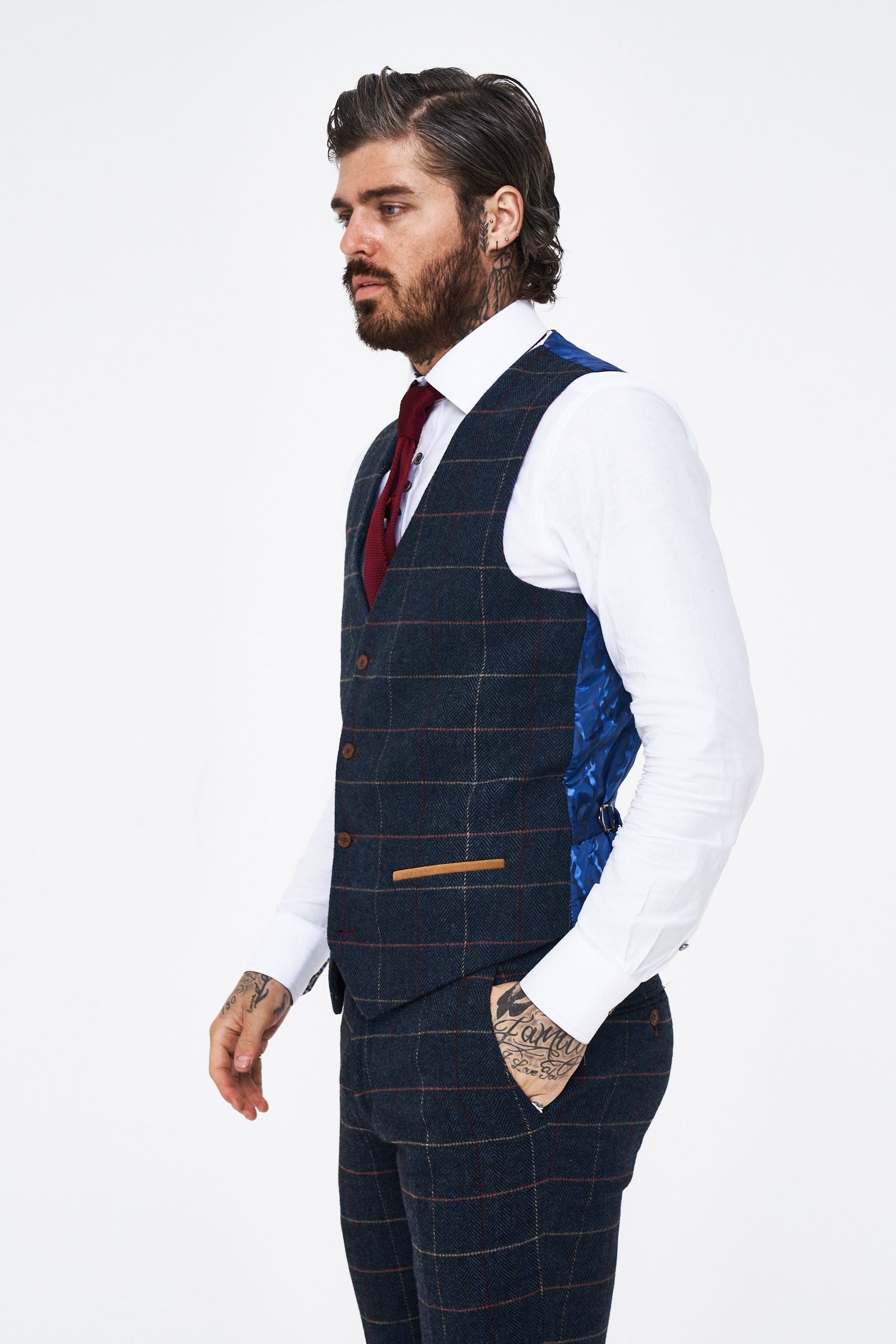 Marc Darcy Eton navy tweed waistcoat