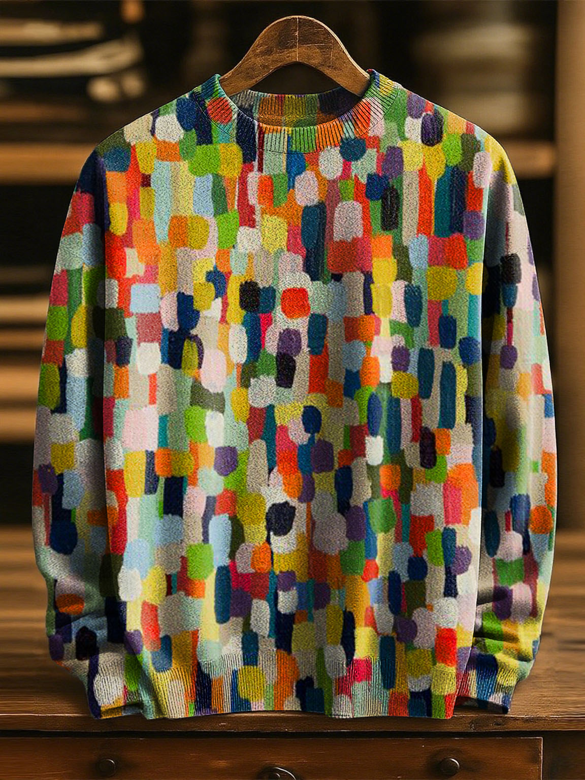 Painting Art Colorful Spotted Decorative Pattern Casual Round Collar Long Sleeve Sweater