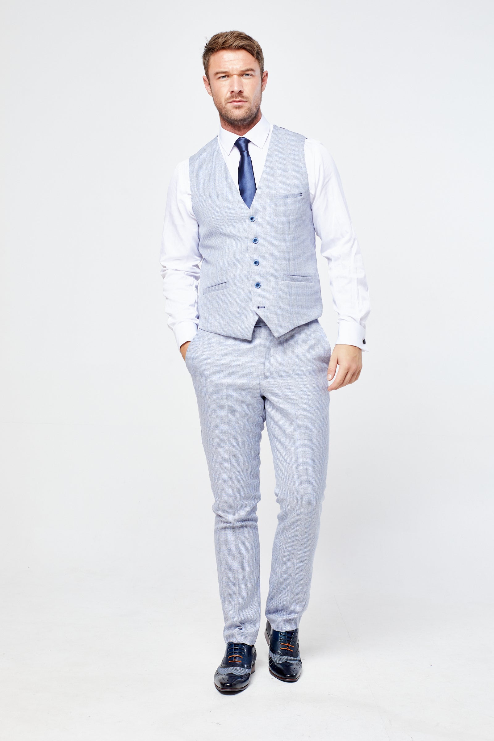 Caridi Sky Short Check Three Piece Suit