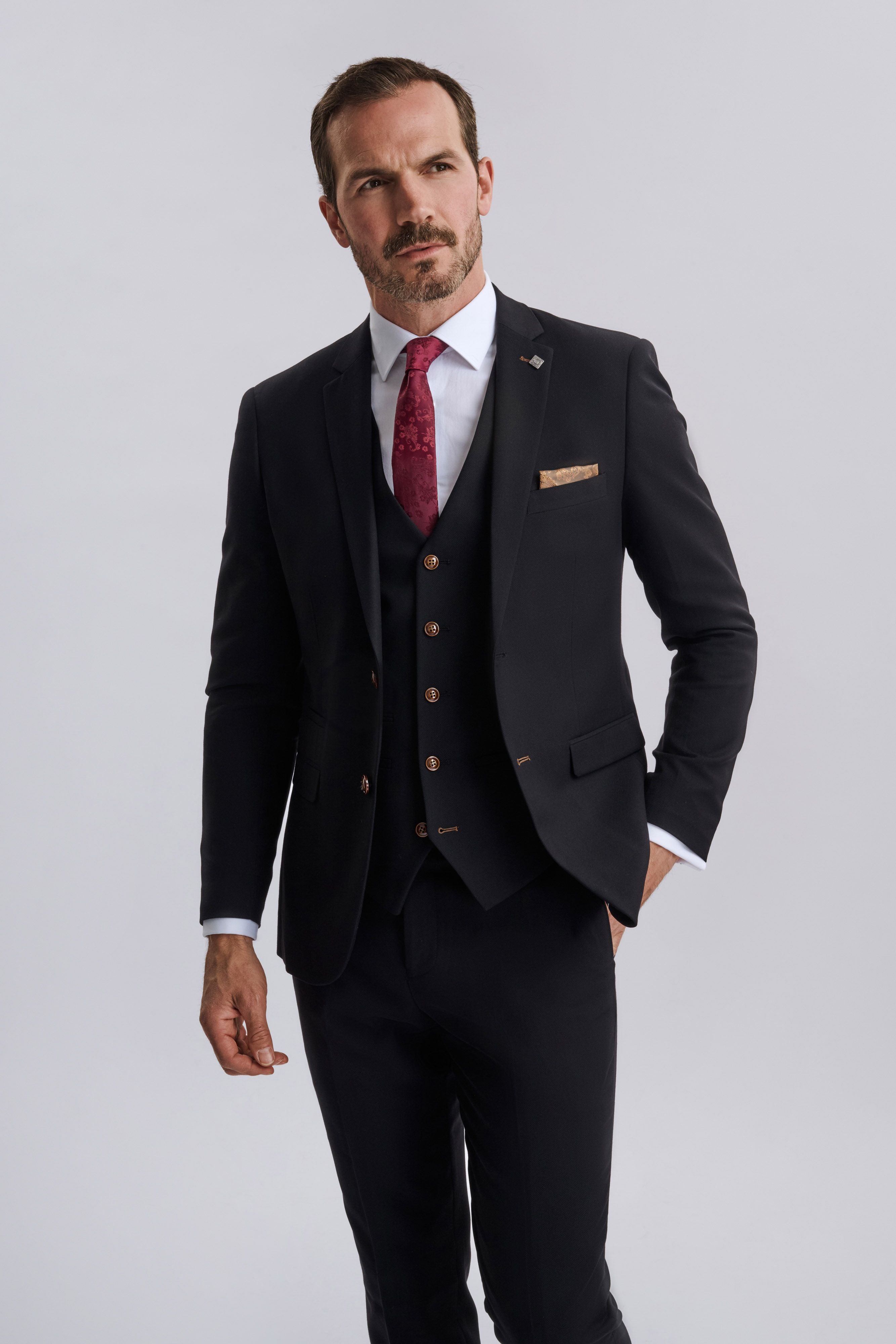 Mayfair Black Textured Three Piece Suit