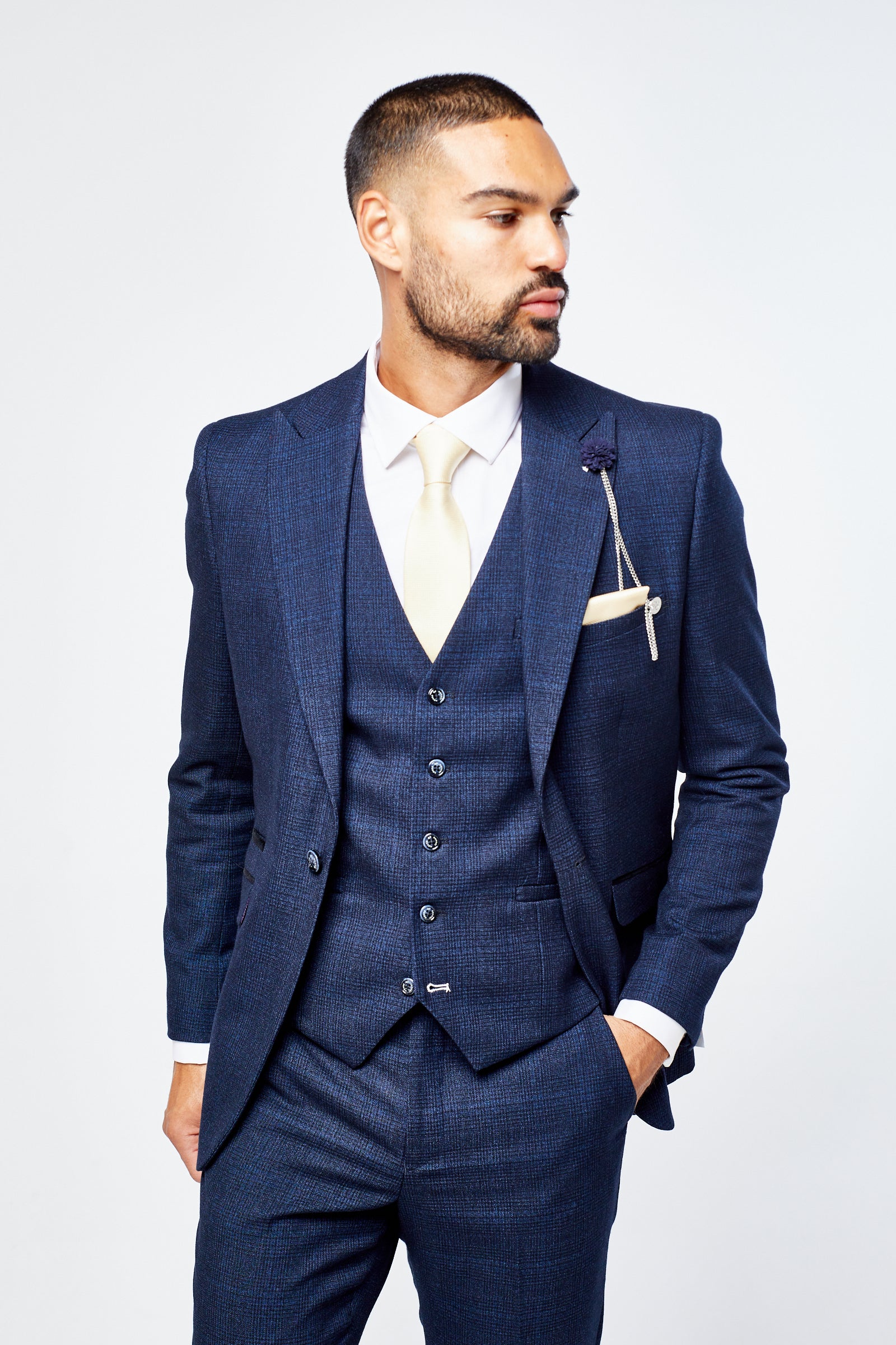 Caridi Navy Check Three Piece Suit