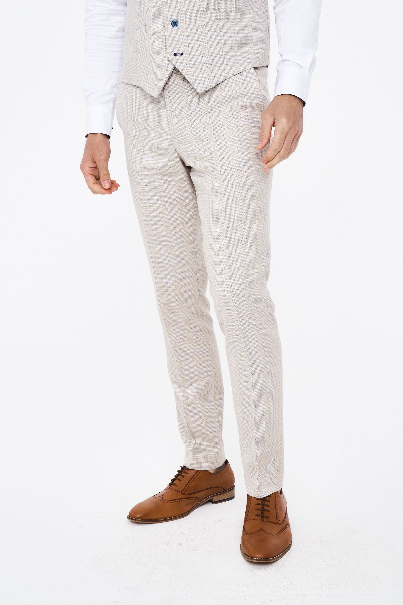 House of Cavani Caridi Beige Short Check Three Piece Suit