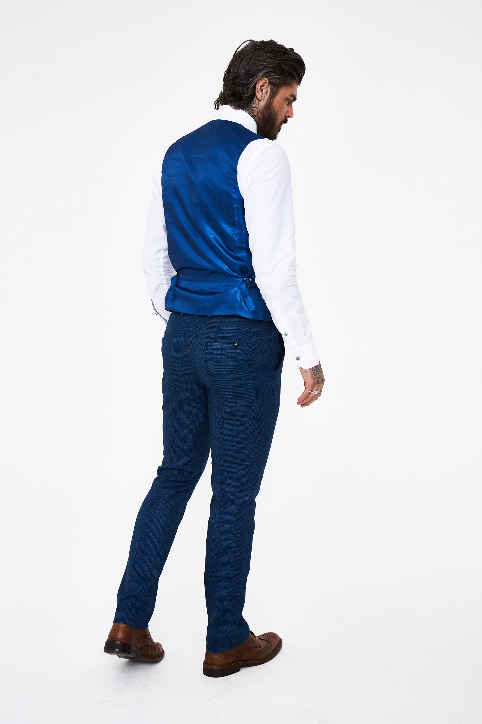 Marc Darcy Jerry Blue check Three Piece Suit