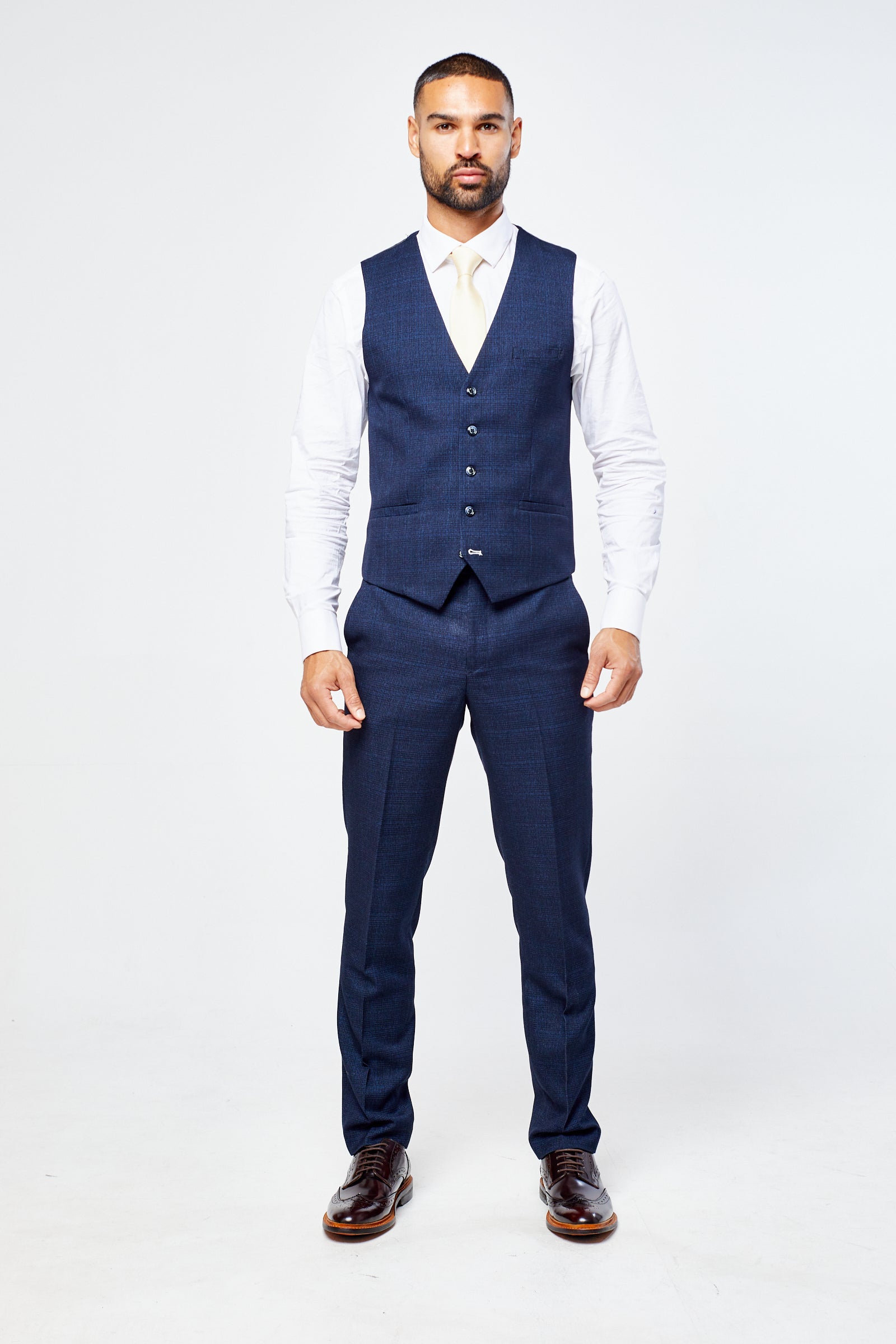 Caridi Navy Check Three Piece Suit