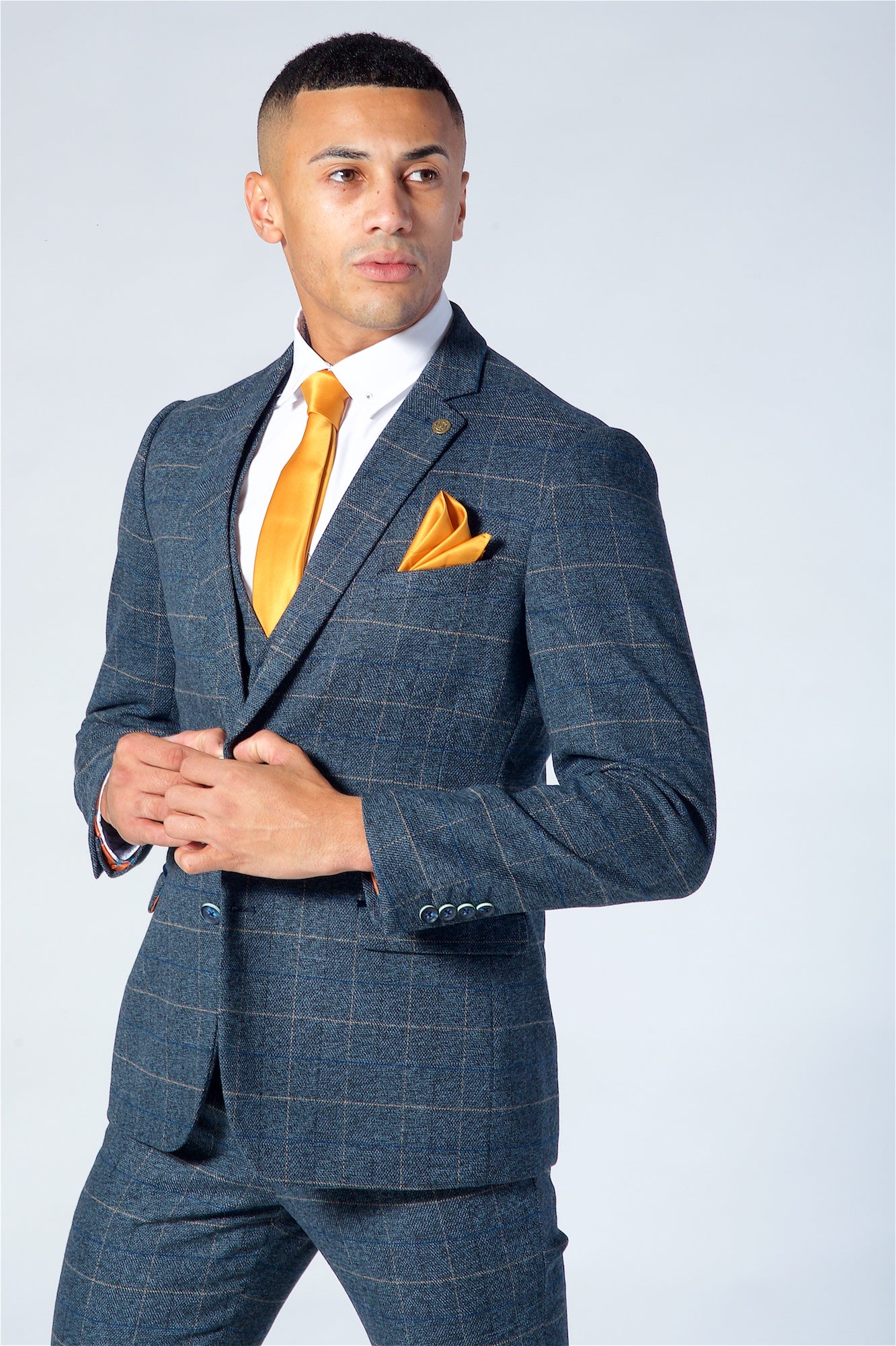 Marc Darcy Scott Blue Checked Tweed Three Piece Suit