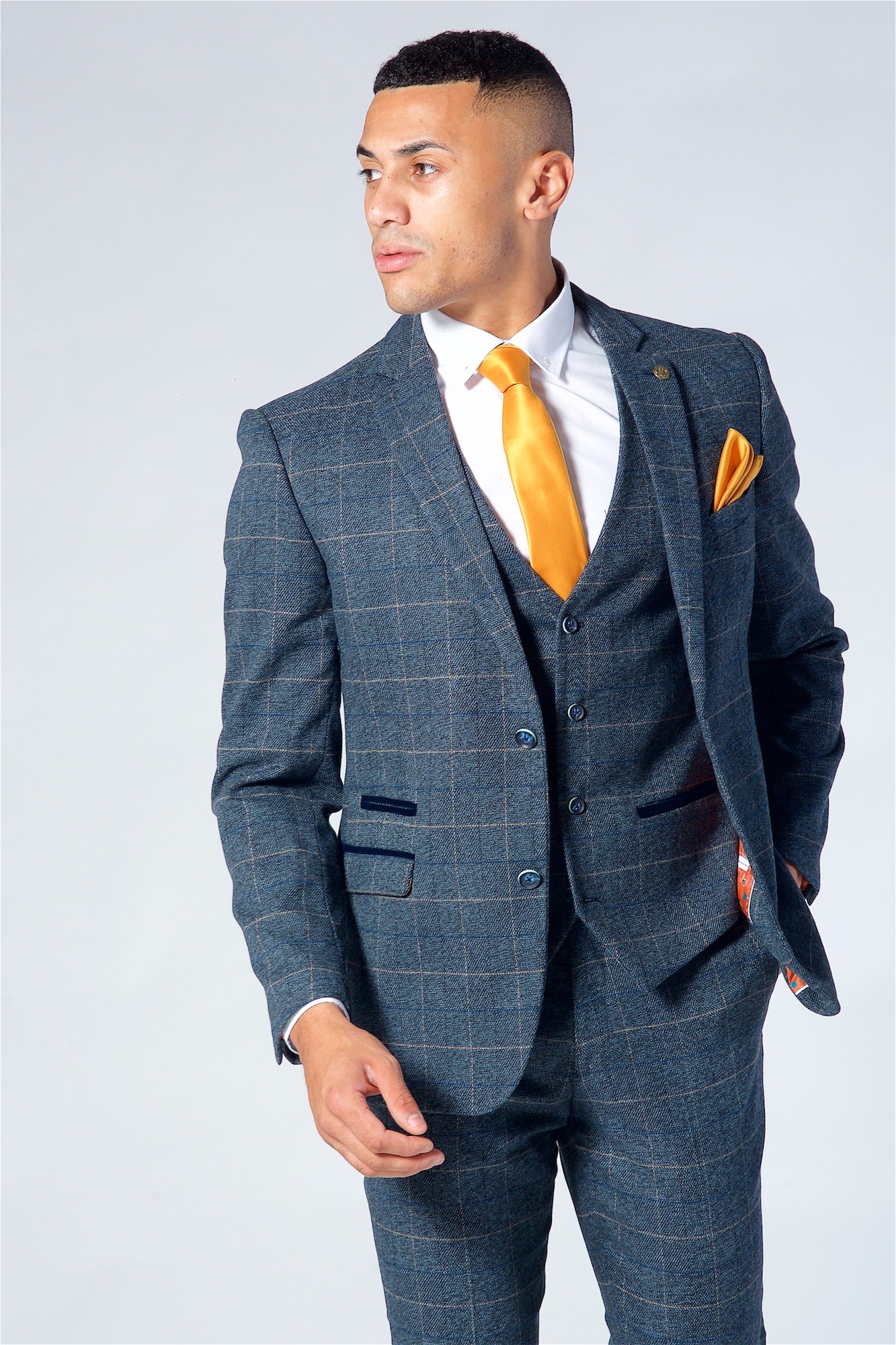 Marc Darcy Scott Blue Checked Tweed Three Piece Suit