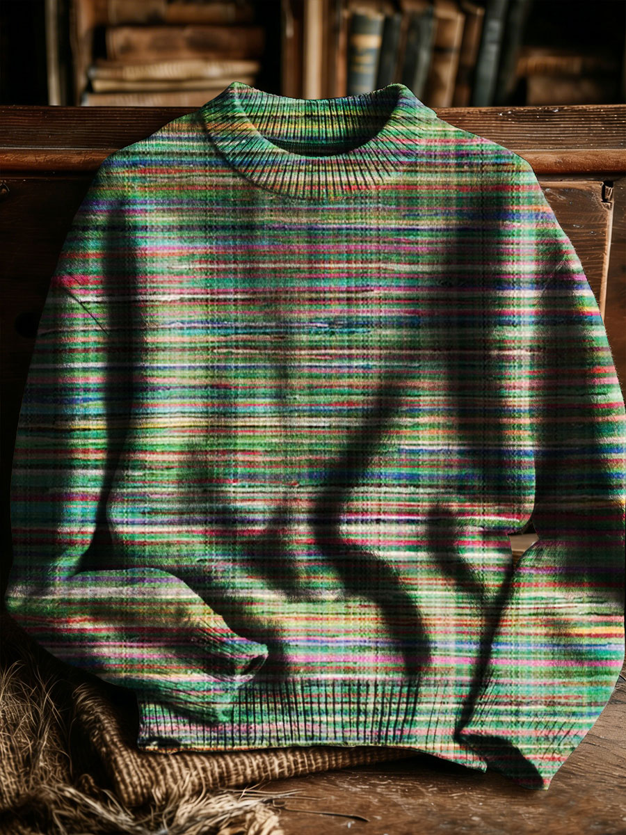 Retro Gradient Multicolor Pattern Art Print Knit Pullover Sweater