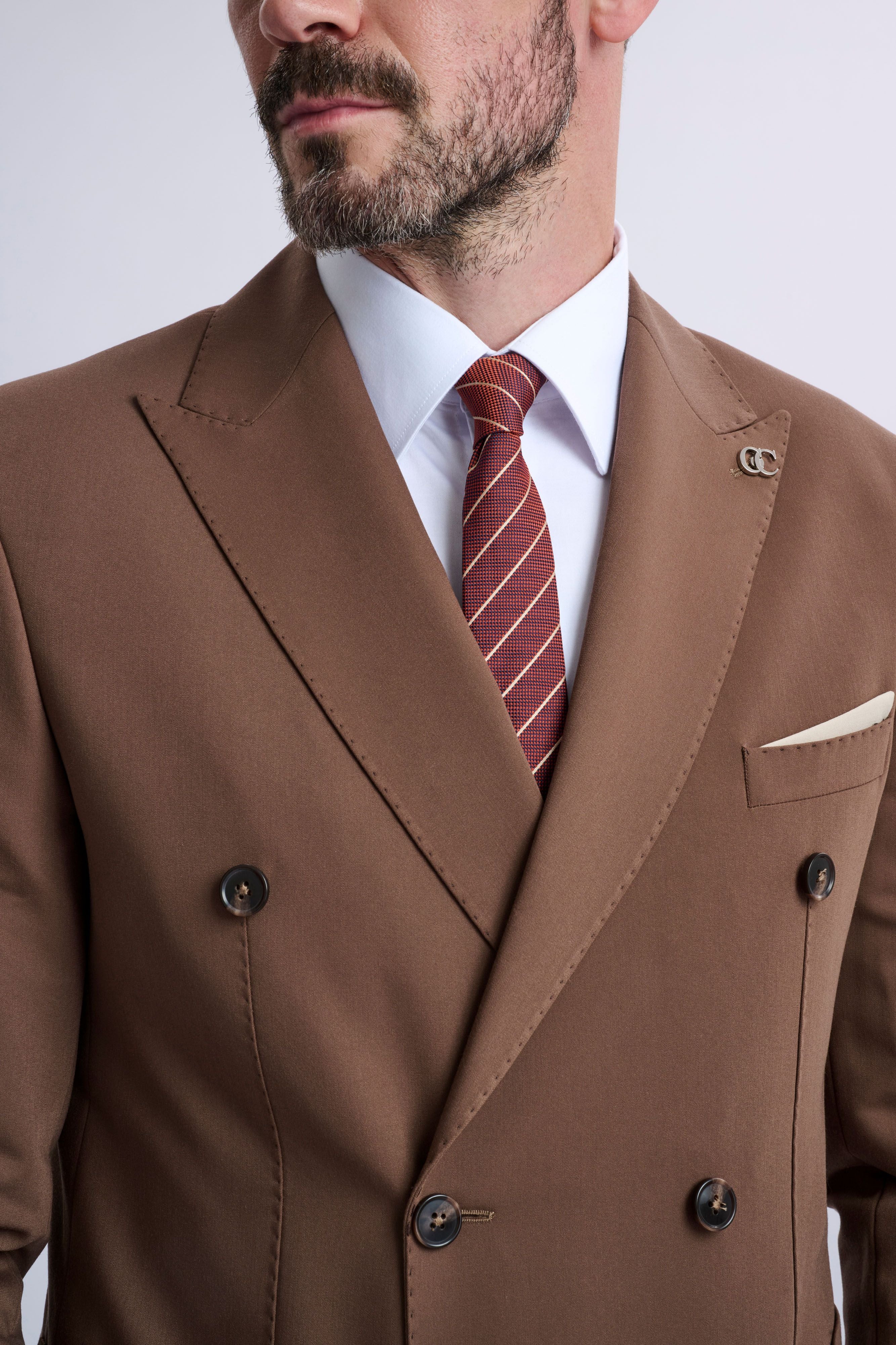 Leandro Fixed Double-Breasted Suit with Stone Trousers