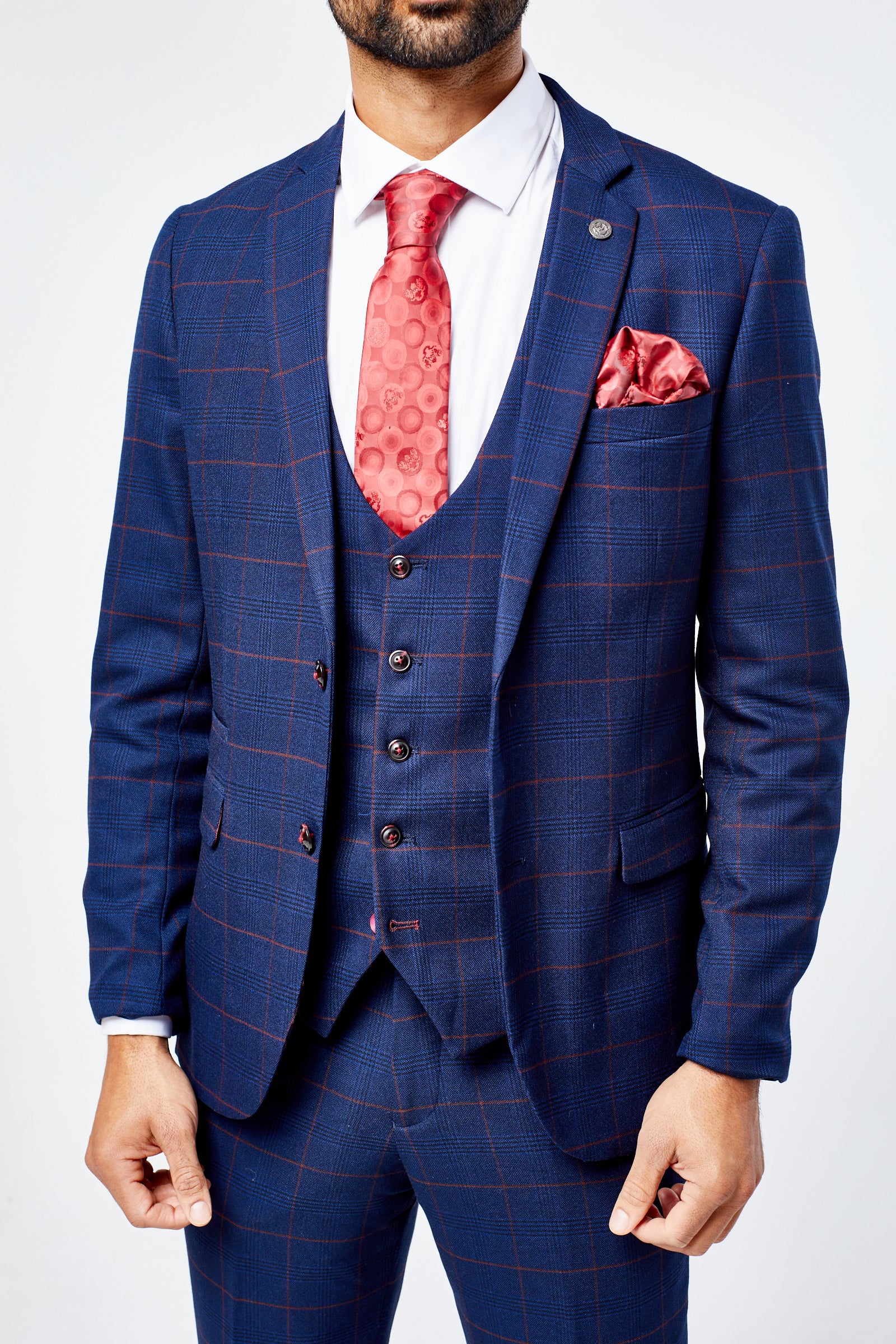 Edison Navy Wine Check Three Piece Suit