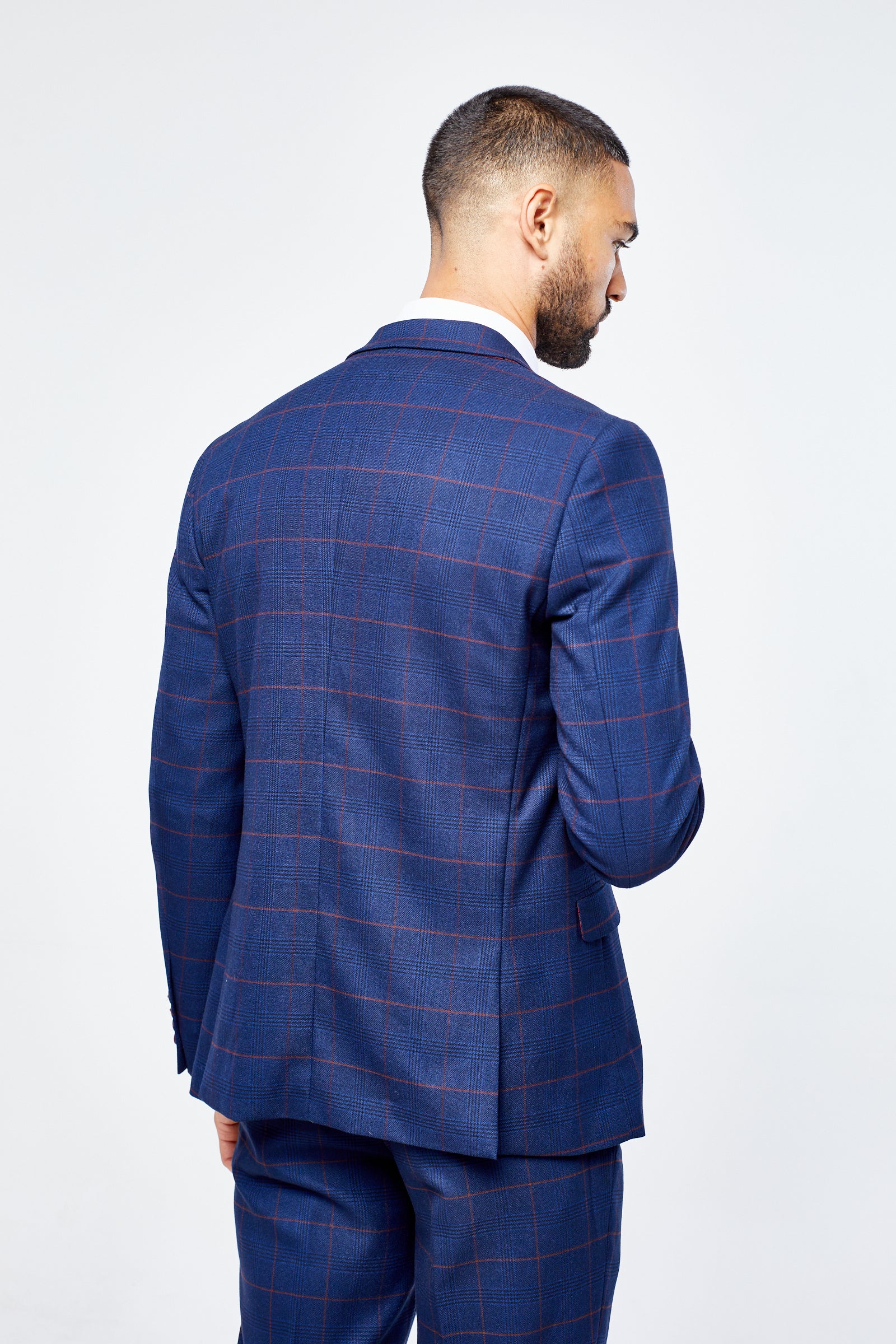 Edison Navy Wine Check Three Piece Suit