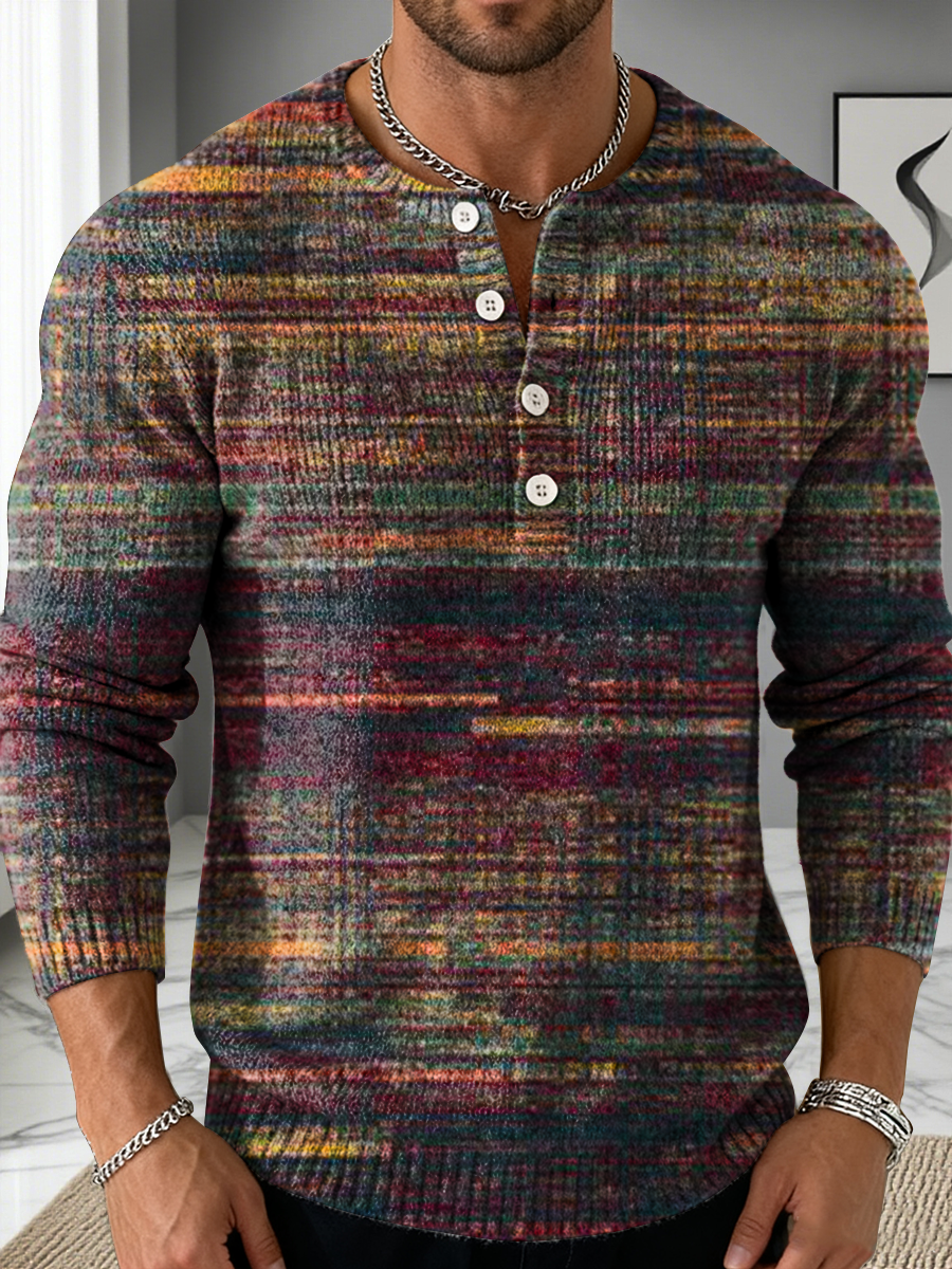 Men's Color Splicing Gradient Art Print Buttoned Cardigan Sweater