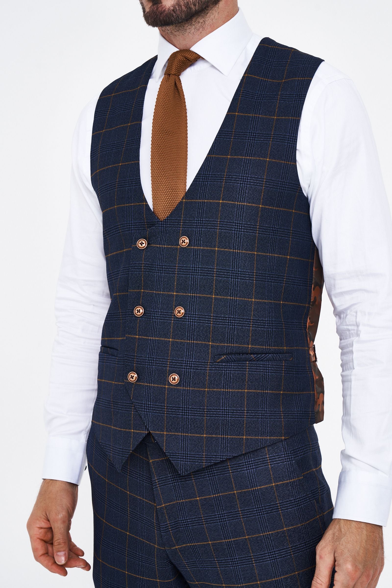 Jenson - Sky Blue Check Suit With Double Breasted Waistcoat