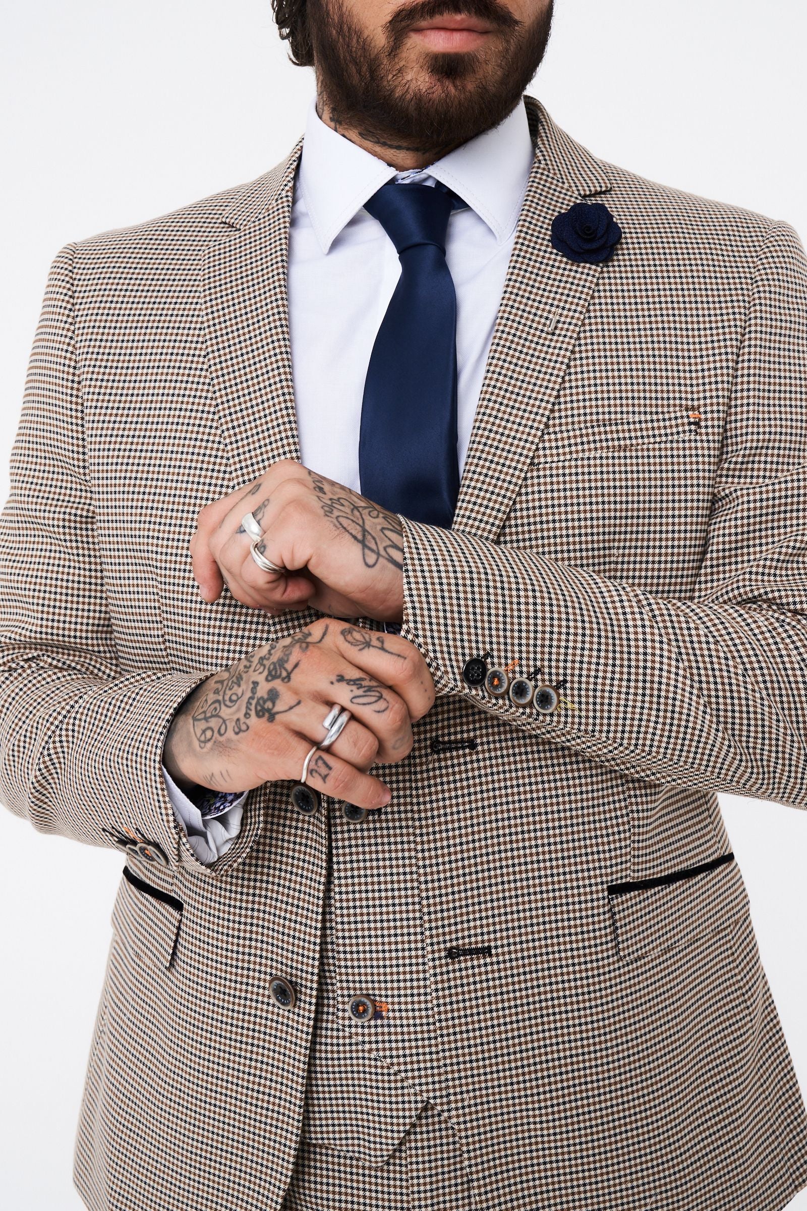 House of Cavani Elwood Houndstooth Skinny Three Piece Suit