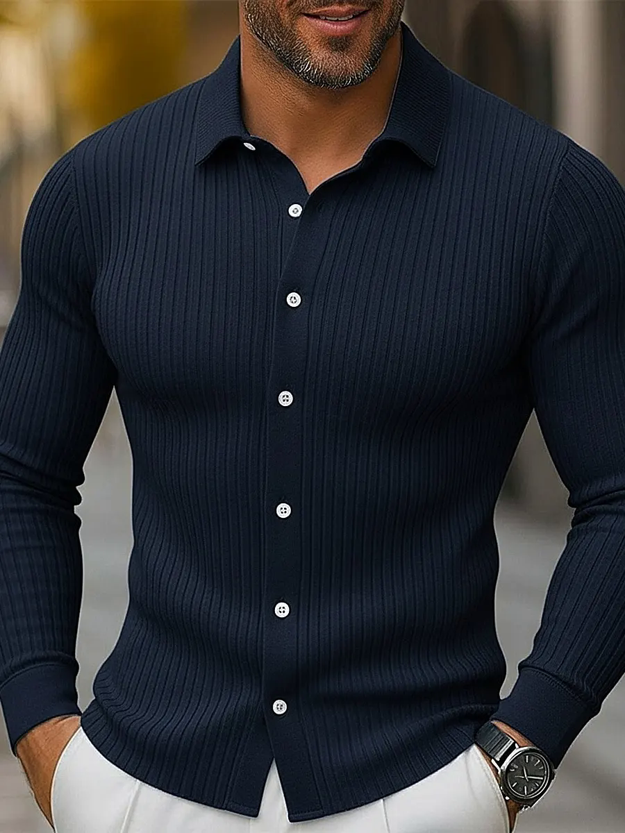 Casual Knit Vertical Stripes Lapel Cardigan Sweater