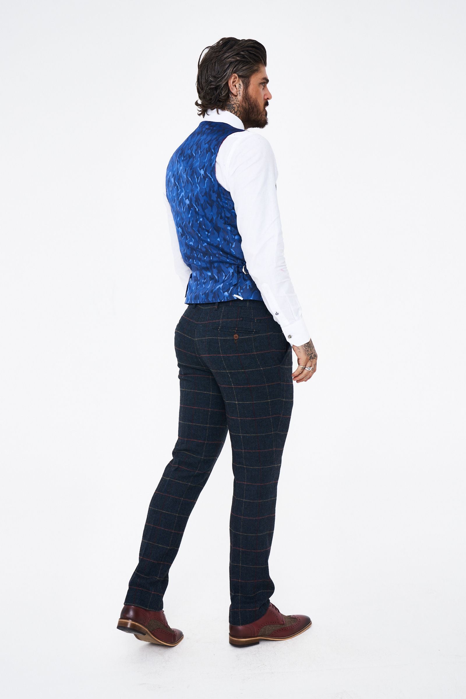 Eton - Navy Blue Tweed Check Three Piece Suit