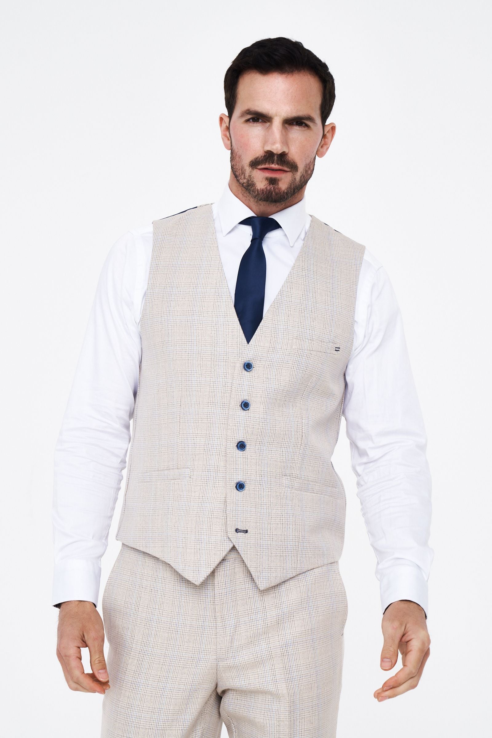 House of Cavani Caridi Beige Short Check Three Piece Suit