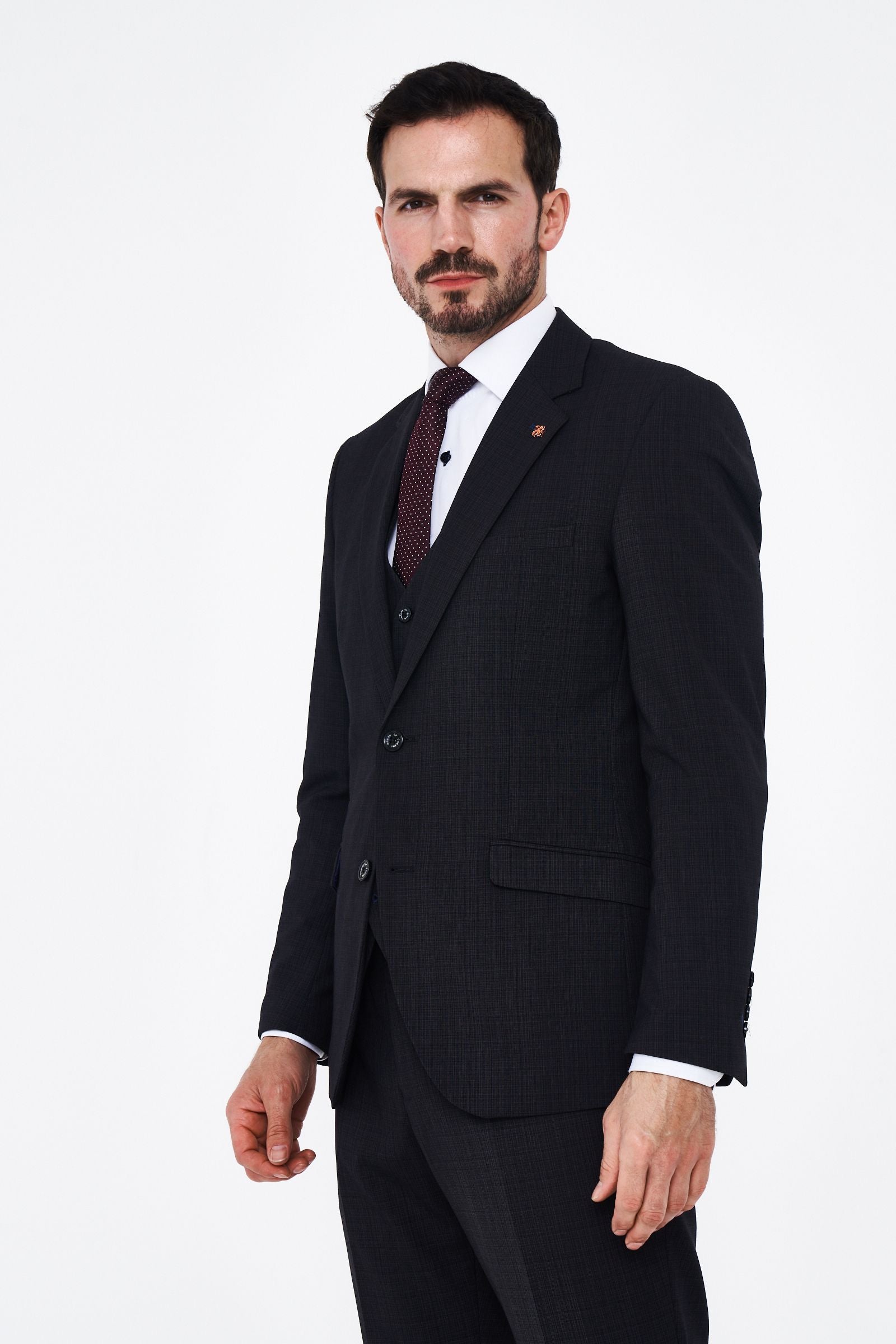 House of Cavani Seeba Graphite Regular Three Piece Suit