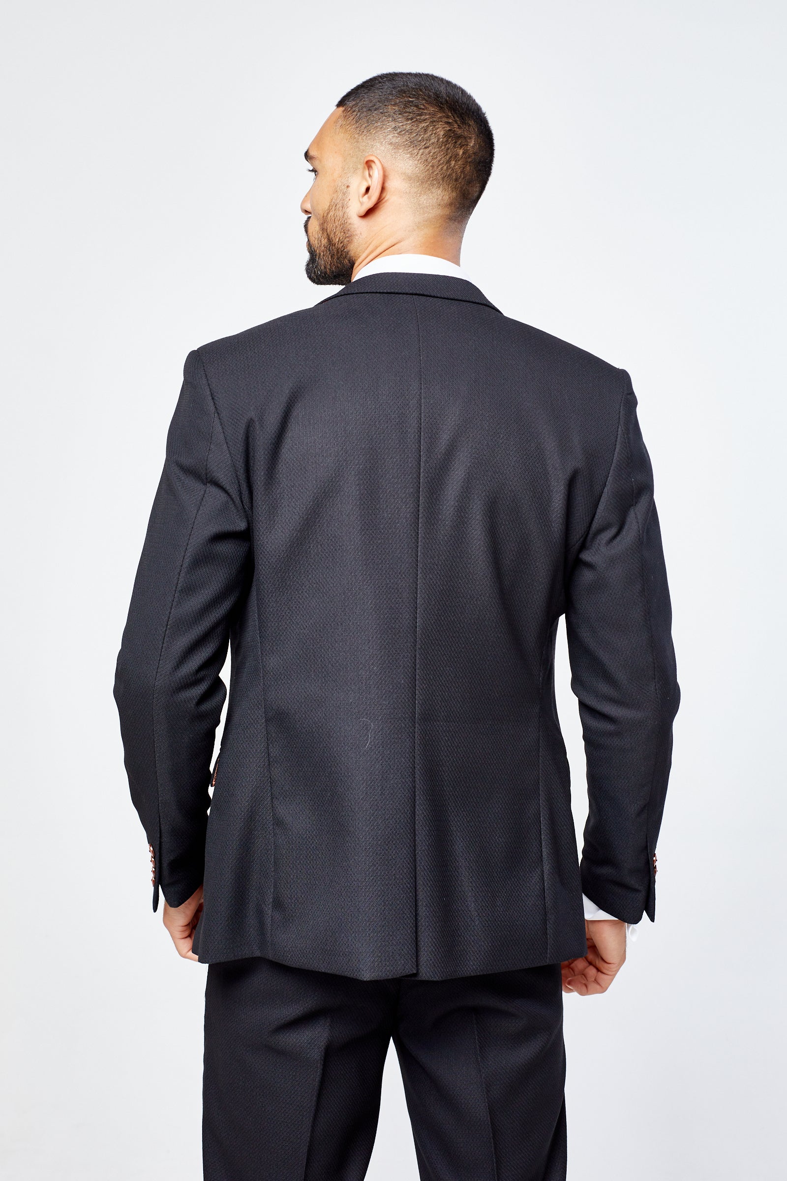 Max - Black Three Piece Suit with Contrast Buttons