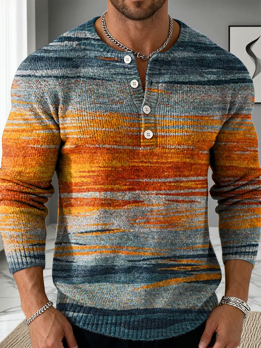 Men's Geometry Color Gradient Art Print Buttoned Cardigan Sweater
