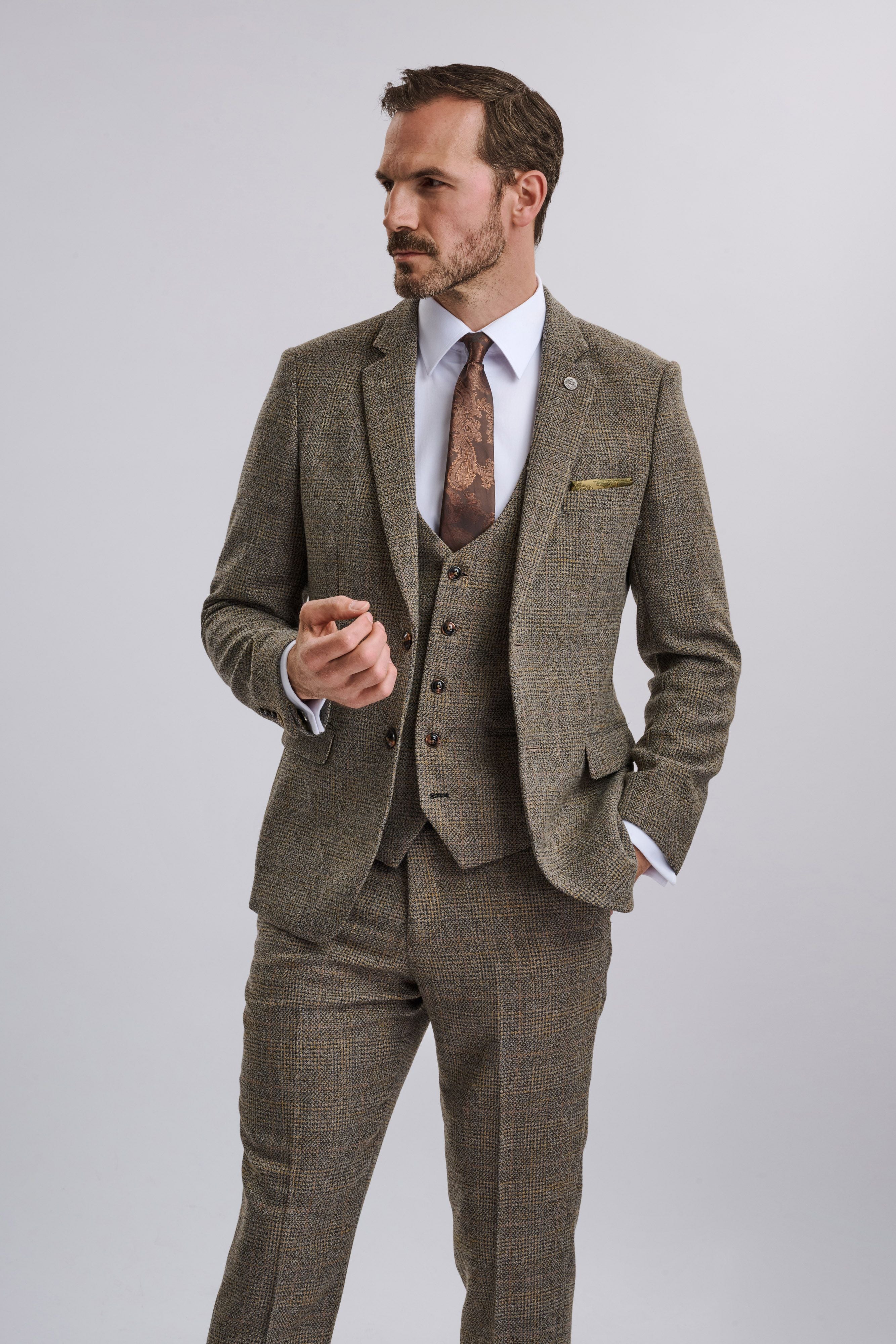 Kris - Tan Tweed Three Piece Suit