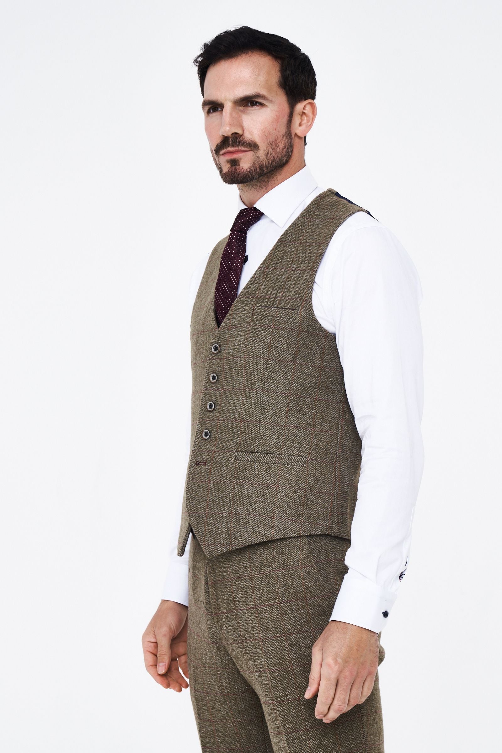 House of Cavani Gaston Sage Tweed Three Piece Suit