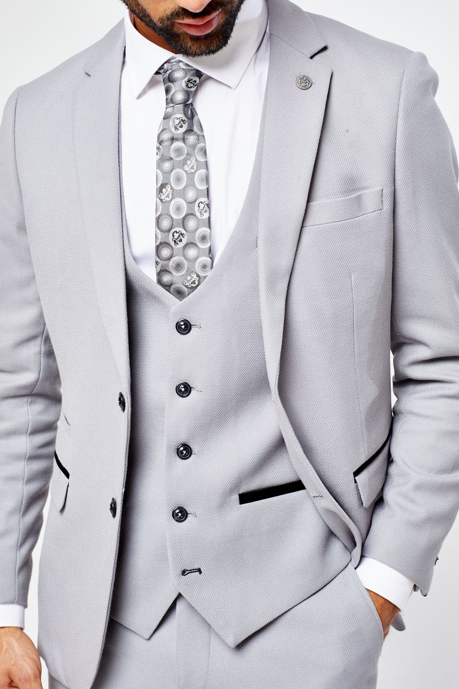 Edwin Silver Grey Notch Lapel Three Piece Suit