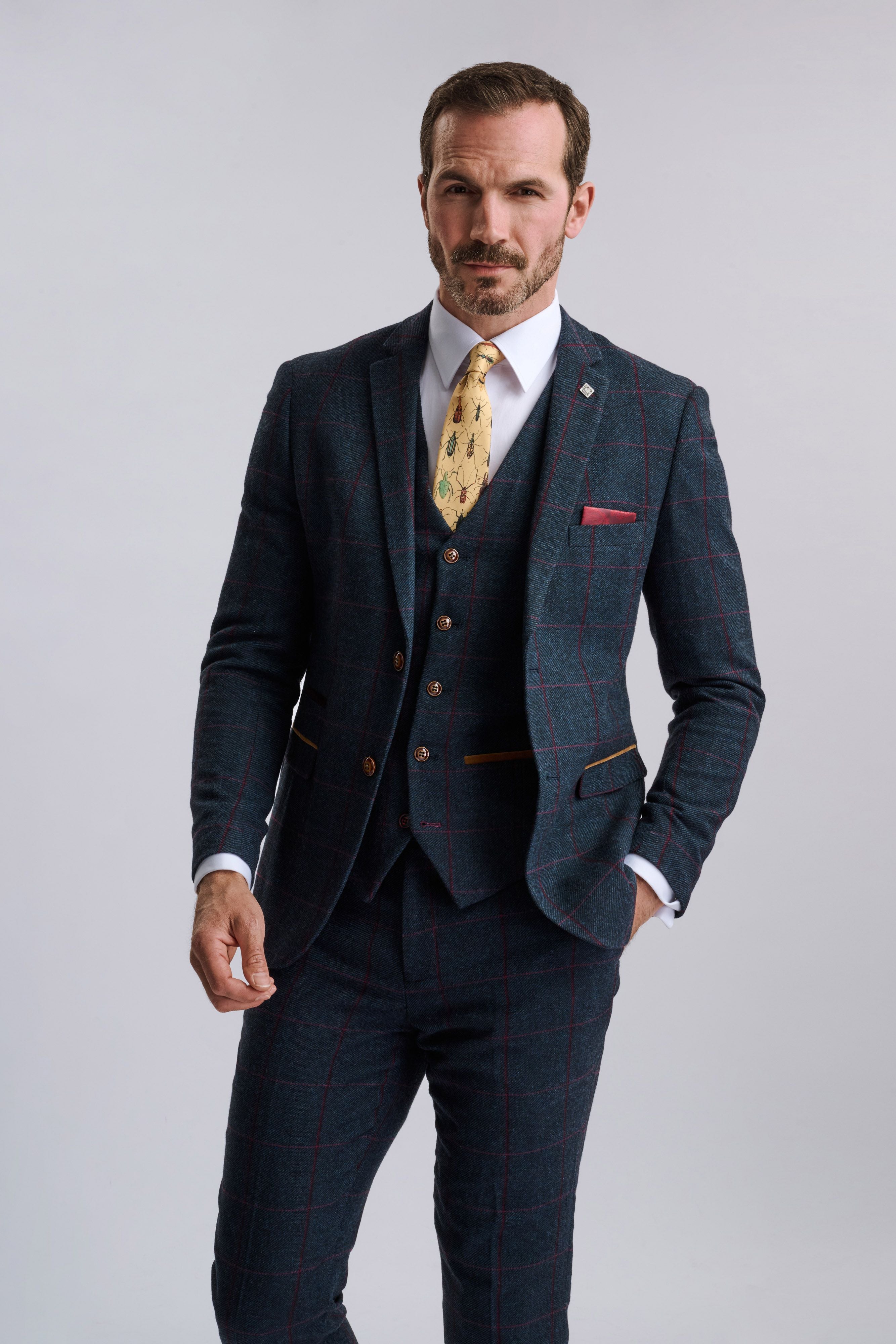 Madrid Navy Tweed Check Three Piece Suit