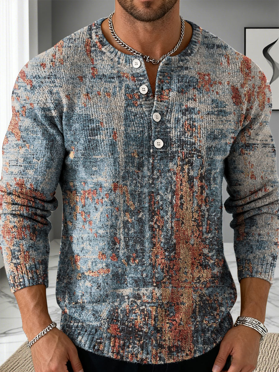 Men's Geometry Color Gradient Art Print Buttoned Cardigan Sweater