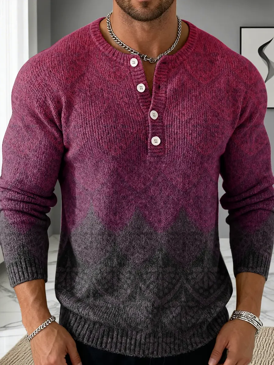Men's Geometry Color Gradient Art Print Buttoned Cardigan Sweater