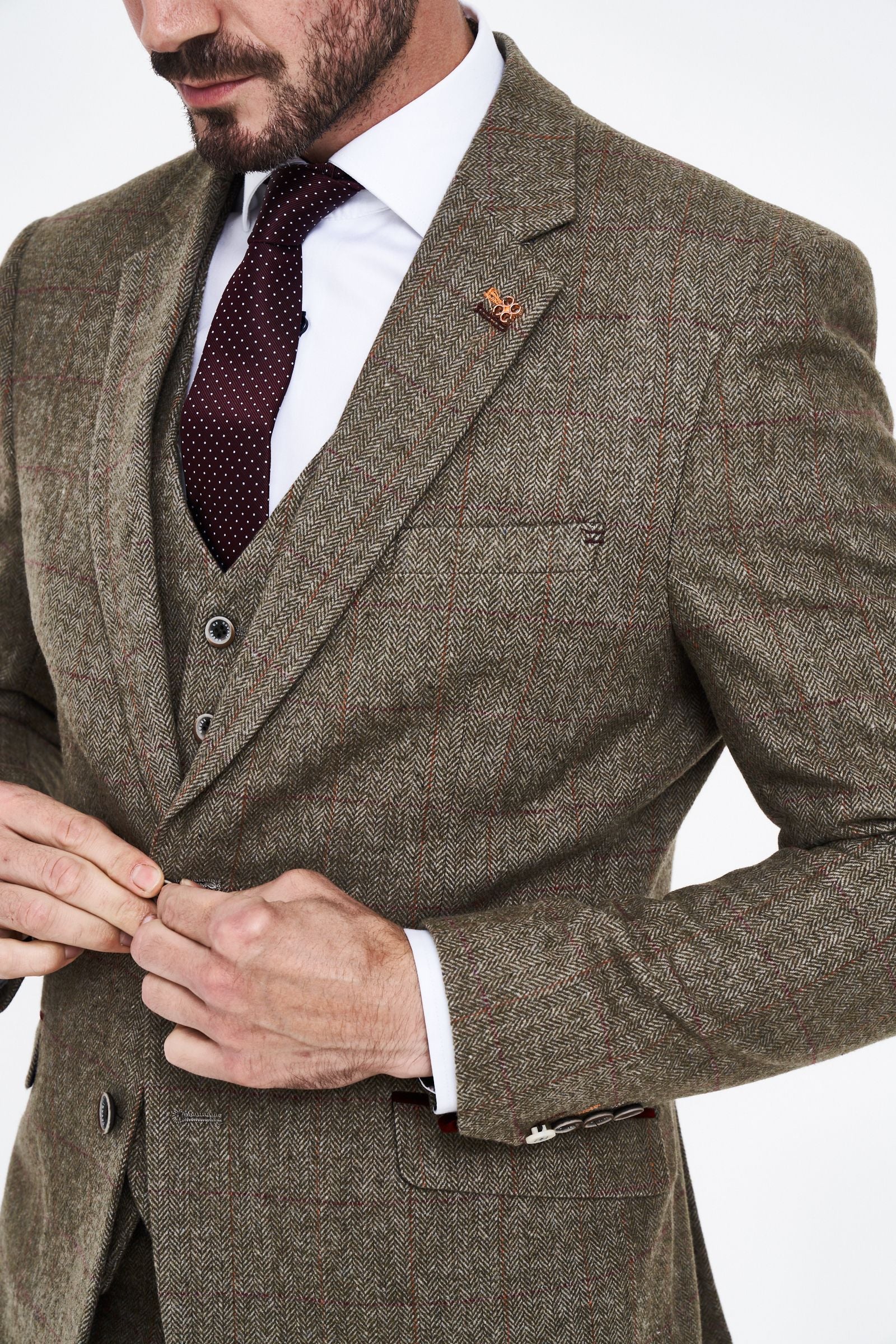 House of Cavani Gaston Sage Tweed Three Piece Suit